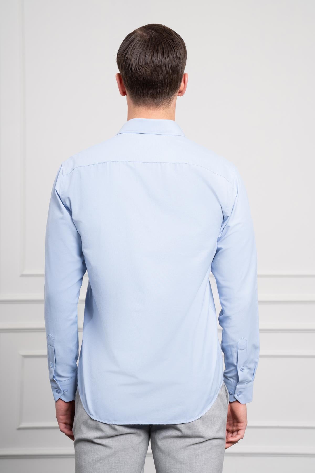 Morven Erkek Mavi Slim Fit Dar Kesim Sert Spor Yaka Gömlek