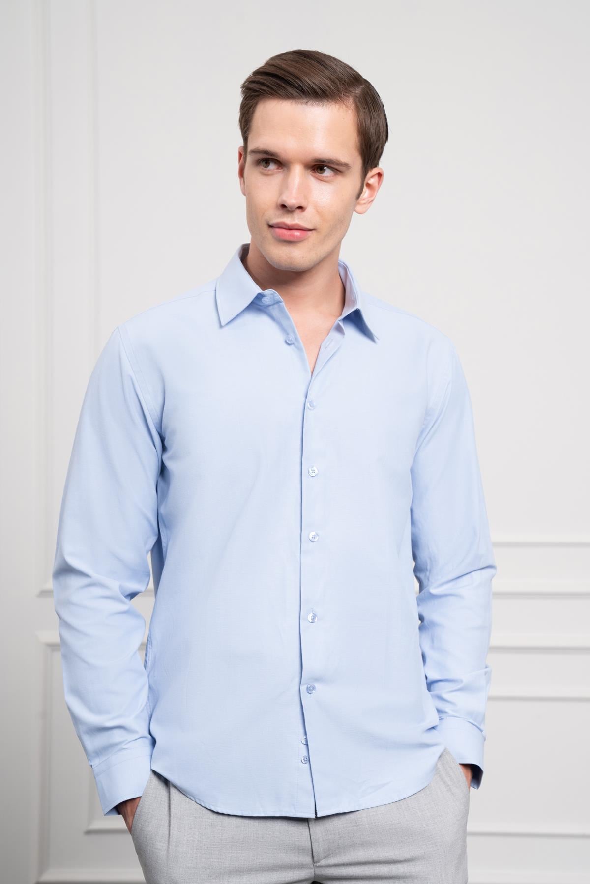 Morven Erkek Mavi Slim Fit Dar Kesim Sert Spor Yaka Gömlek