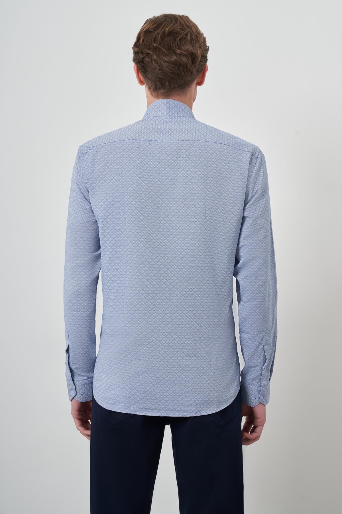 Morven Erkek Mavi Slim Fit Dik Yaka Gömlek