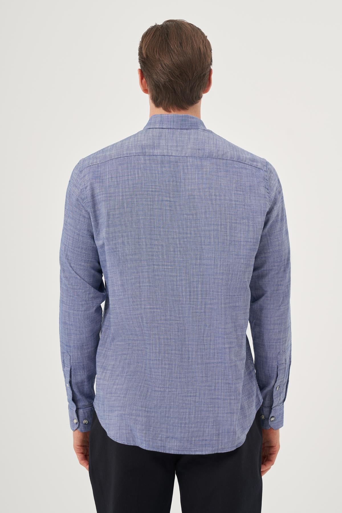 Morven Erkek Mavi Trend Dynamic Fit Düğmeli Yaka Gömlek