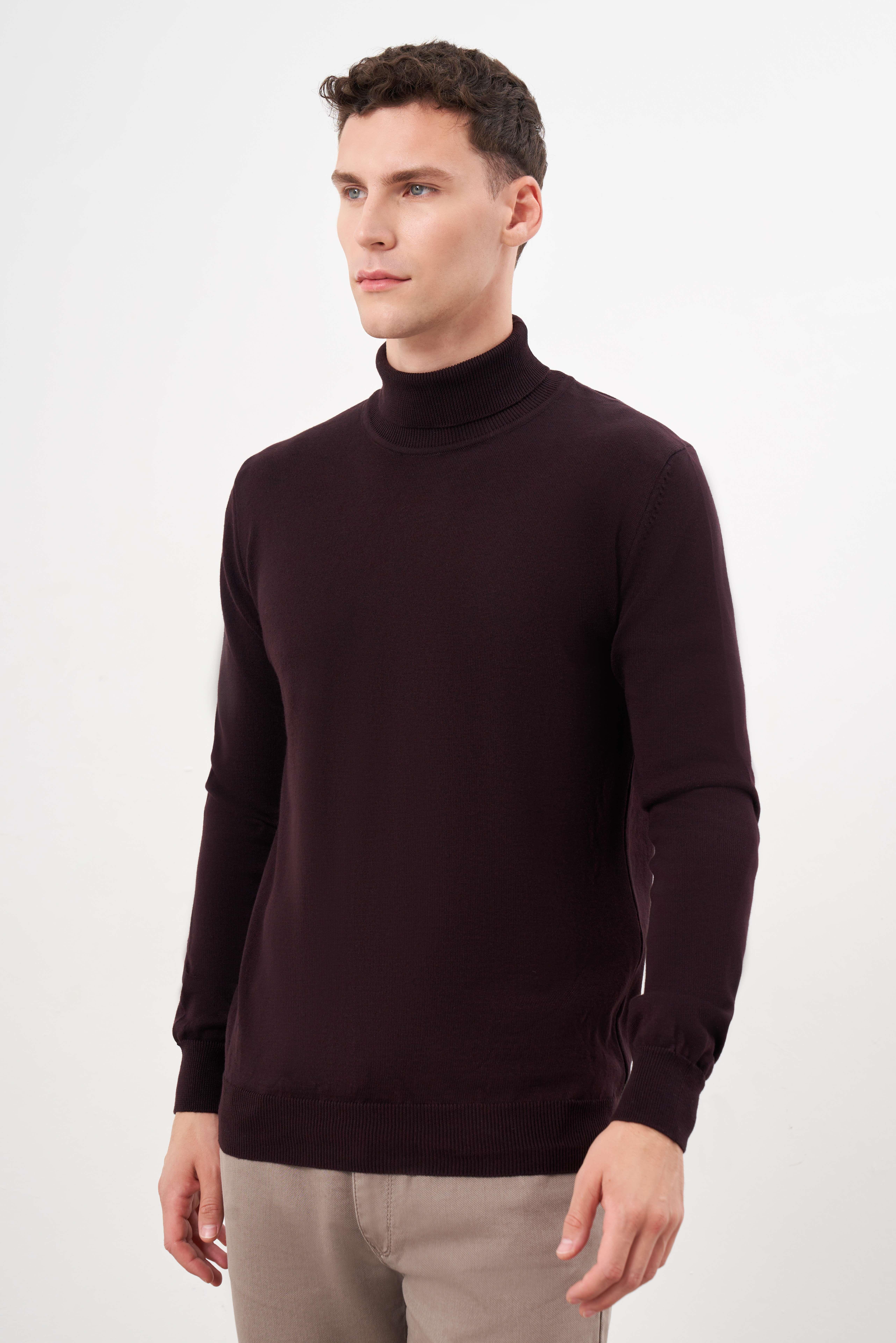 Morven Erkek Mor Basic Balıkçı Yaka Dynamic Fit Rahat Kesim Triko