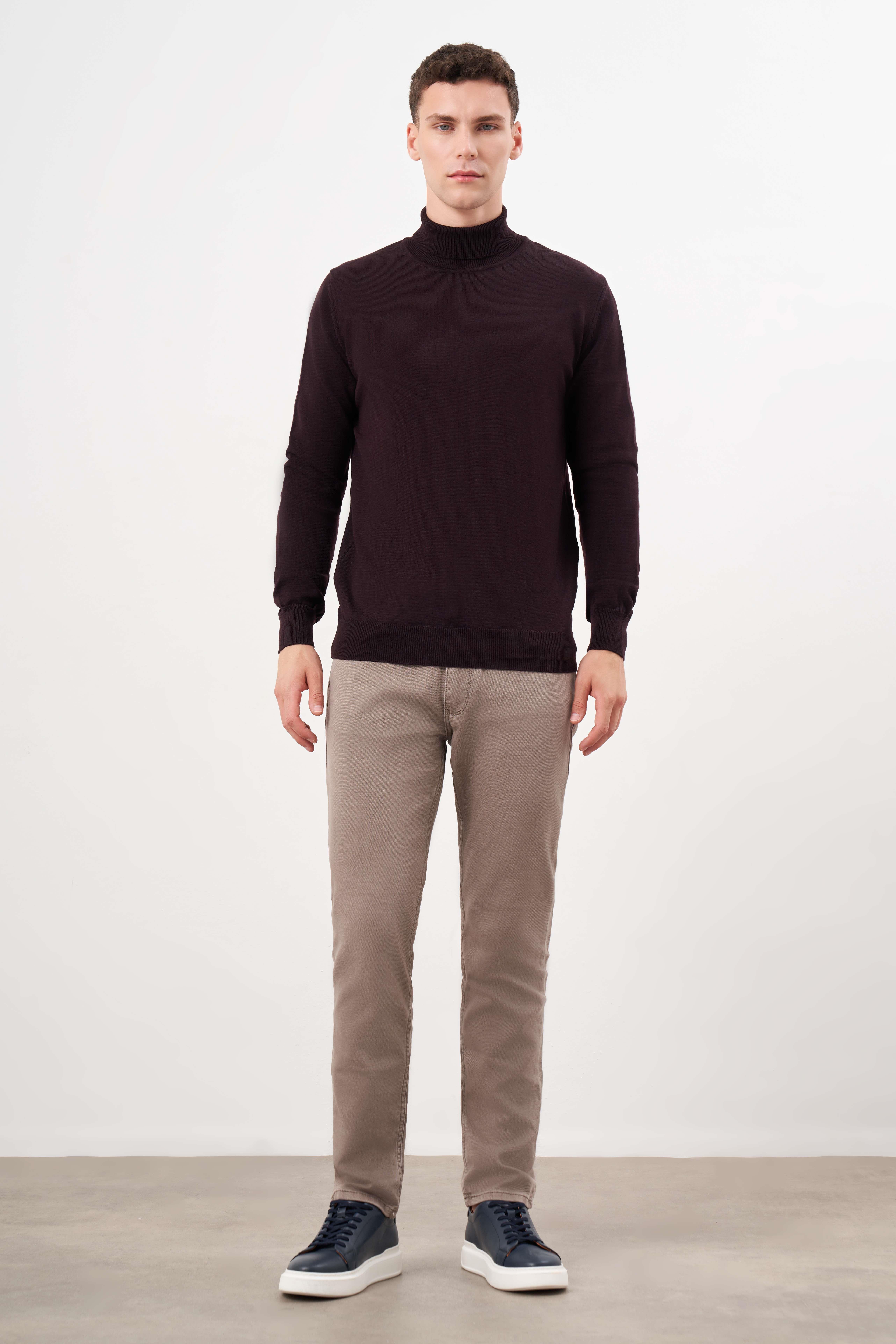 Morven Erkek Mor Basic Balıkçı Yaka Dynamic Fit Rahat Kesim Triko