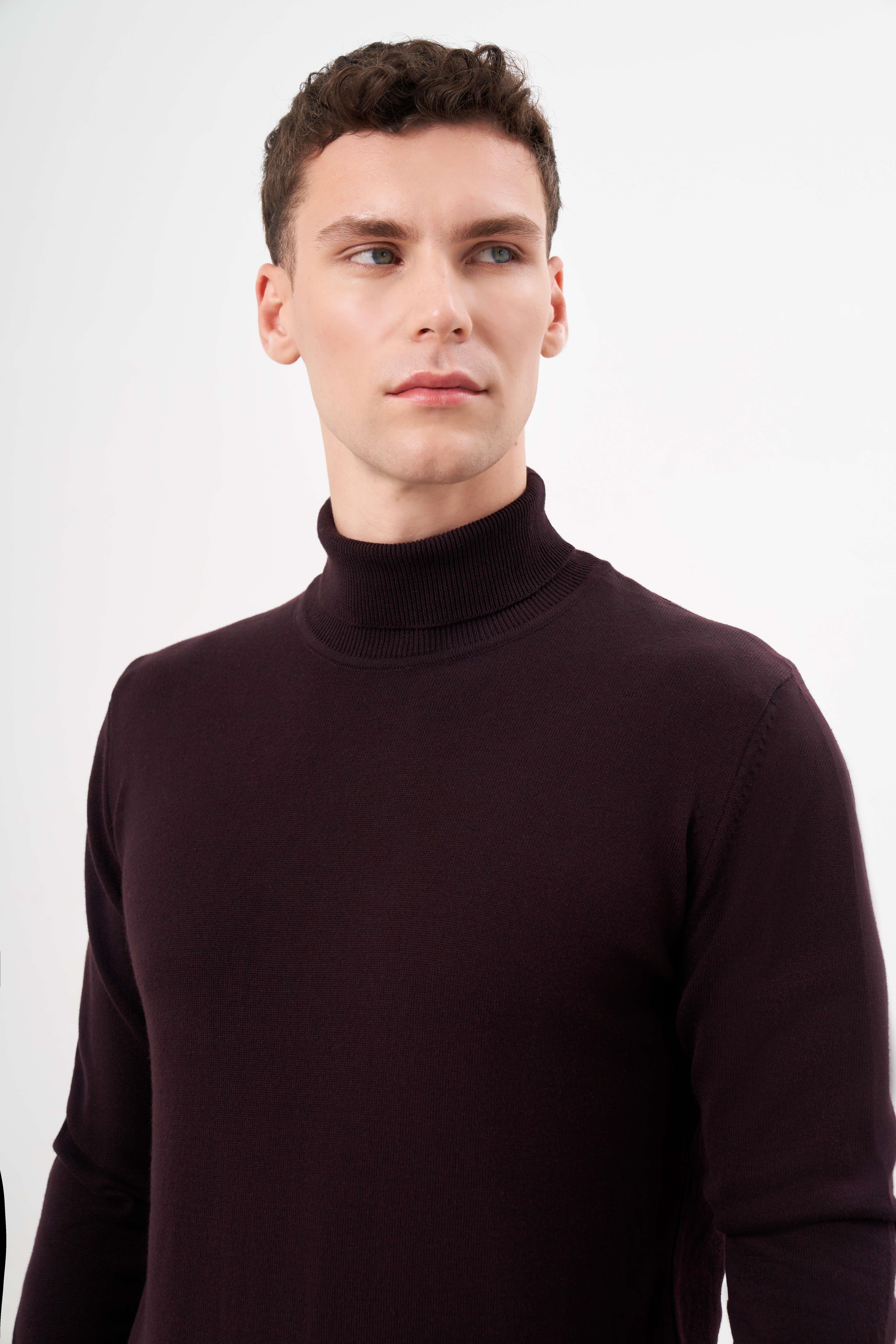 Morven Erkek Mor Basic Balıkçı Yaka Dynamic Fit Rahat Kesim Triko