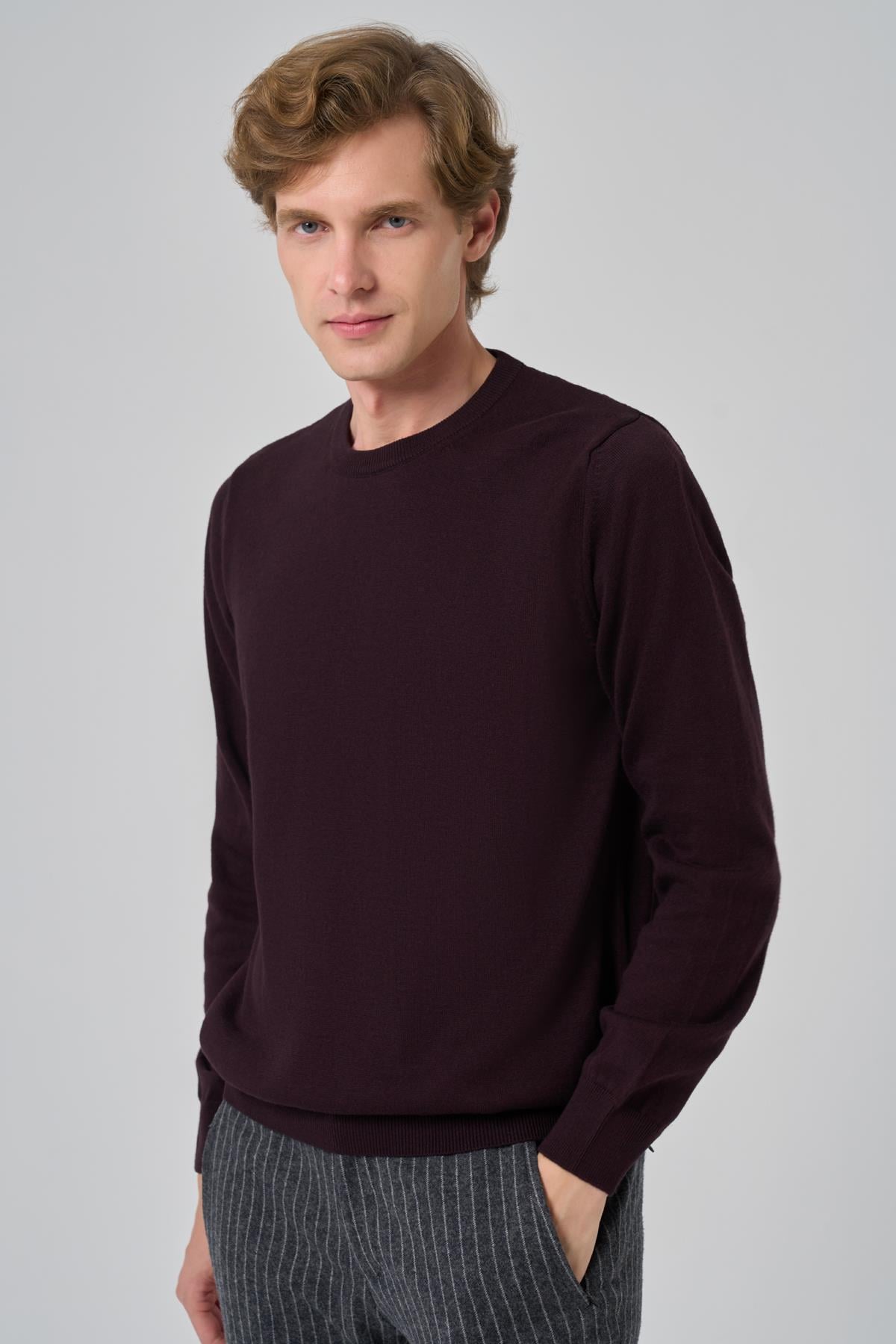 Morven Erkek Mor Basic Bisiklet Yaka Dynamic Fit Rahat Kesim Triko