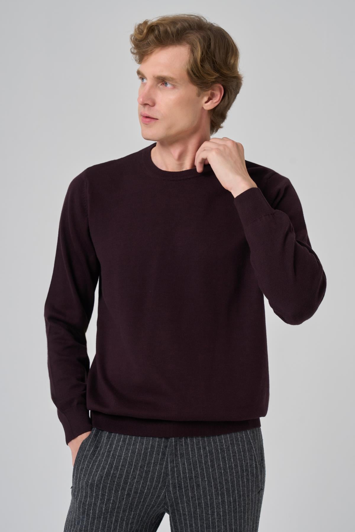 Morven Erkek Mor Basic Bisiklet Yaka Dynamic Fit Rahat Kesim Triko