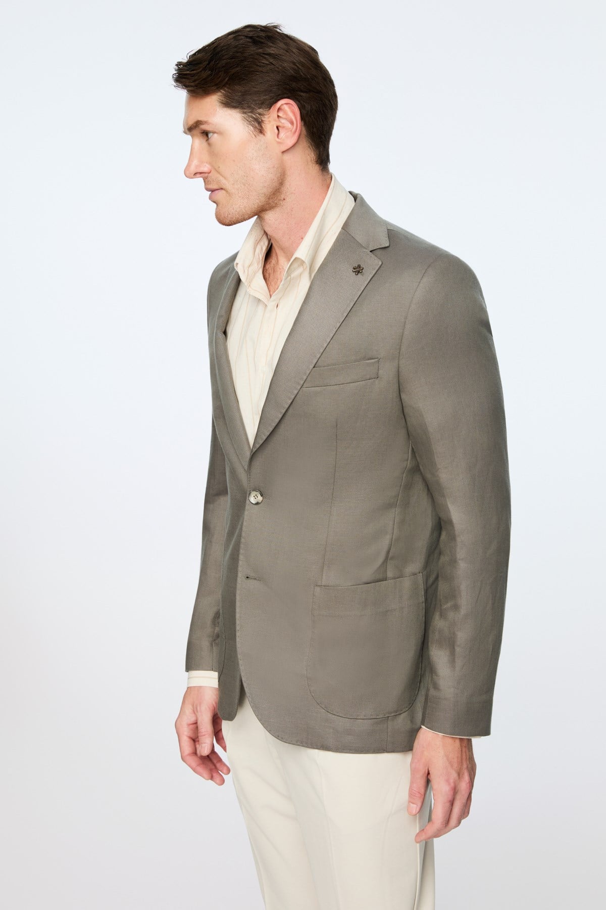 Morven Erkek Nefti Dokuma Trend Düz Slim Fit Mono Yaka Ceket
