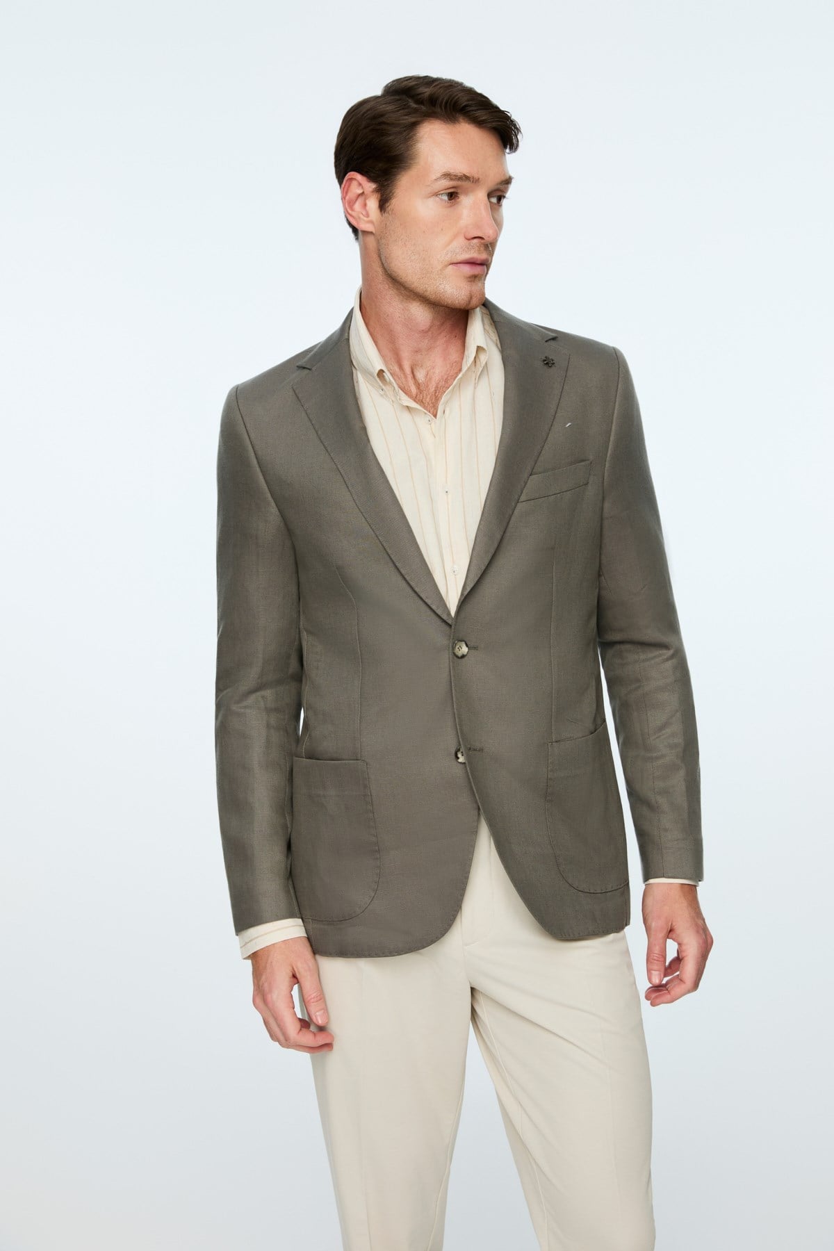 Morven Erkek Nefti Dokuma Trend Düz Slim Fit Mono Yaka Ceket