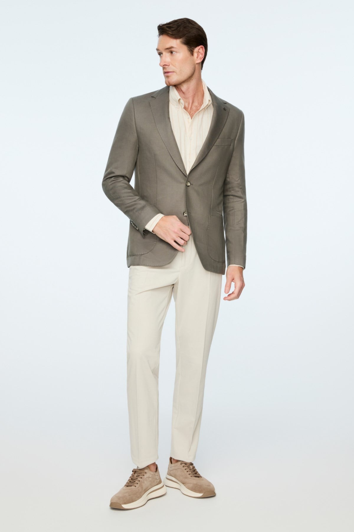 Morven Erkek Nefti Dokuma Trend Düz Slim Fit Mono Yaka Ceket