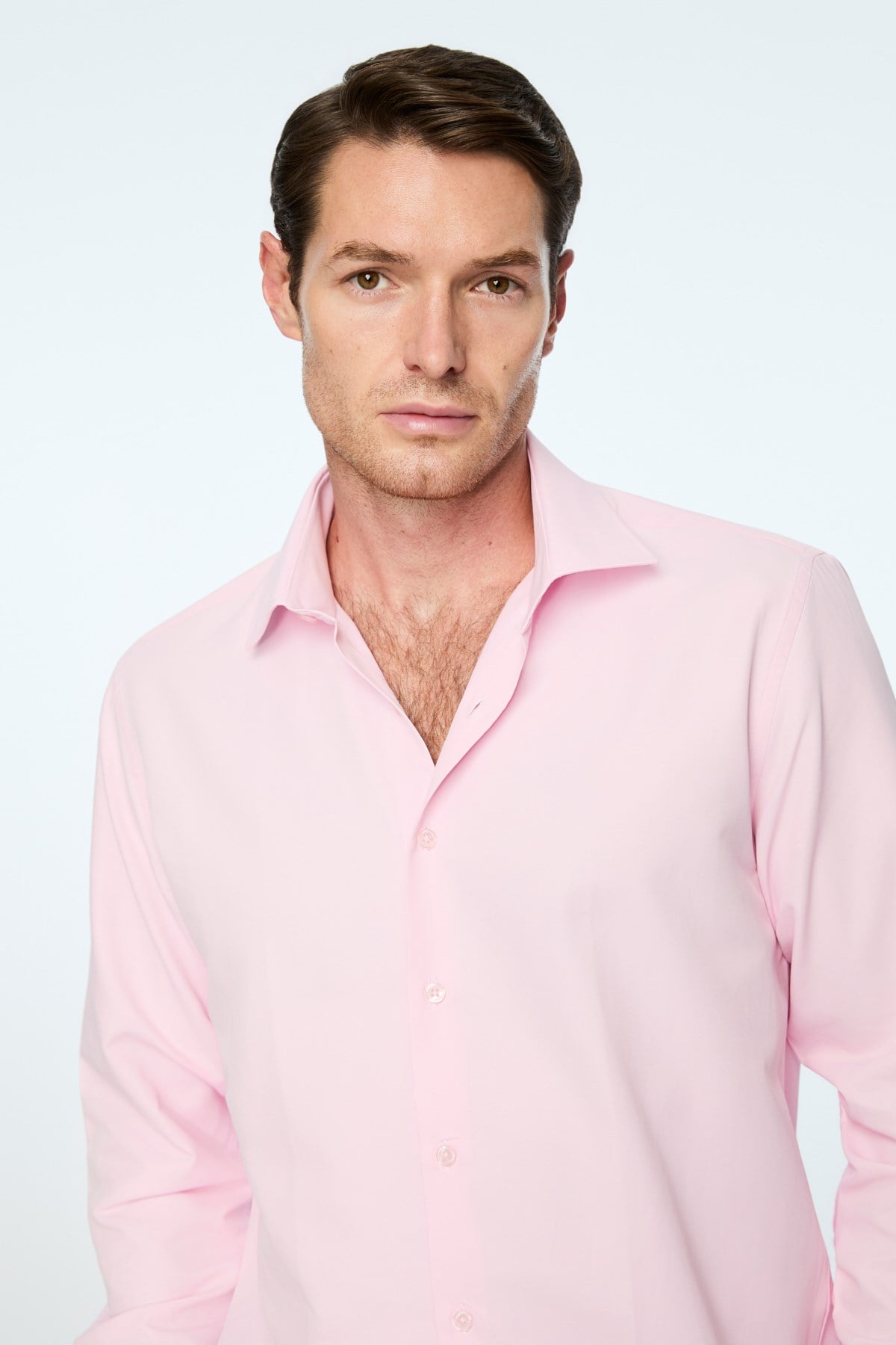 Morven Erkek Pembe Düz Slim Fit Sert Yaka Gömlek
