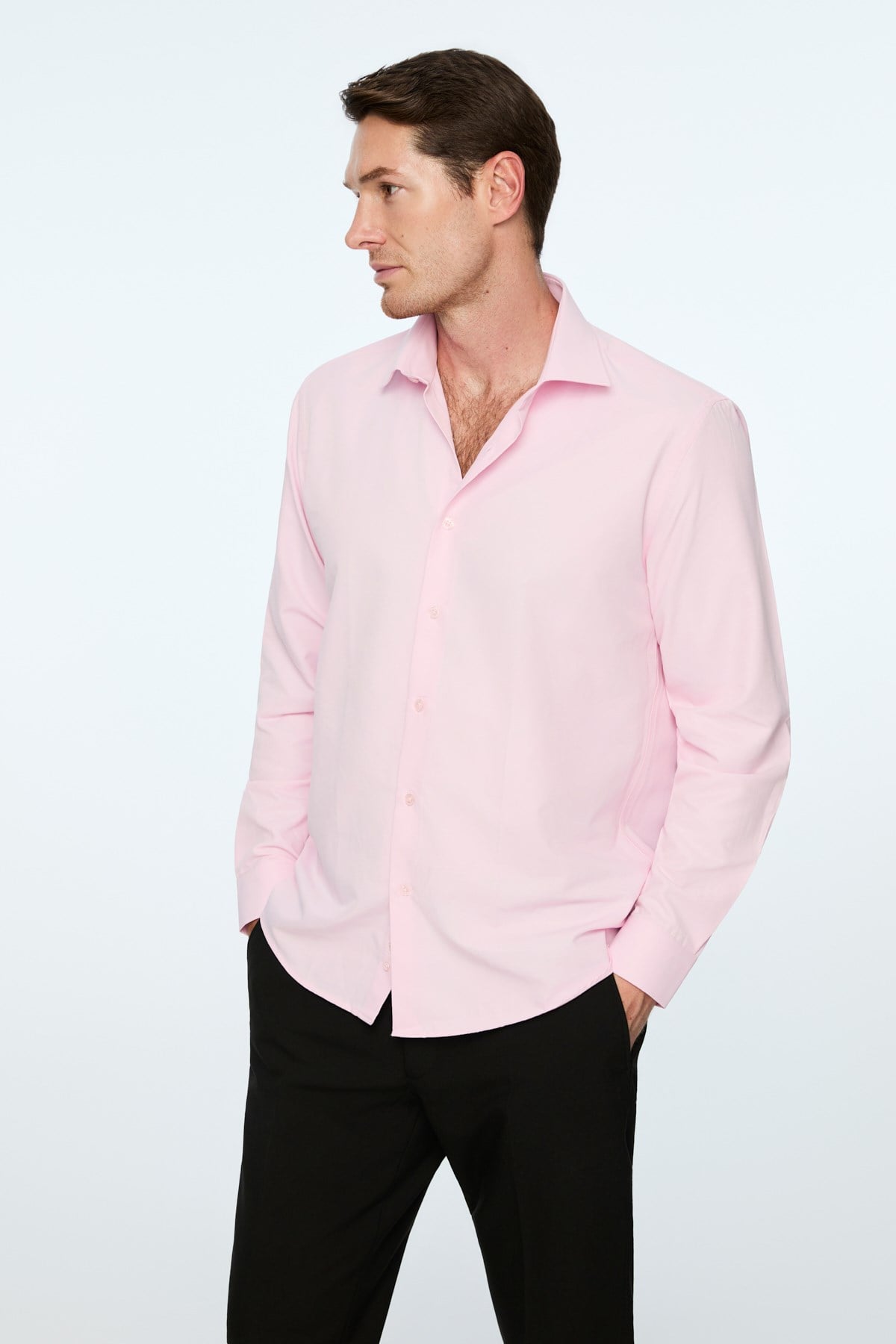 Morven Erkek Pembe Düz Slim Fit Sert Yaka Gömlek