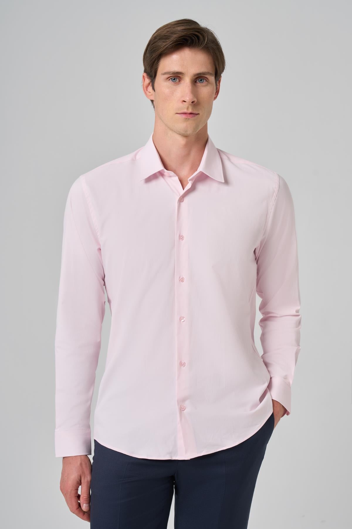Morven Erkek Pembe Slim Fit Sert Yaka Gömlek