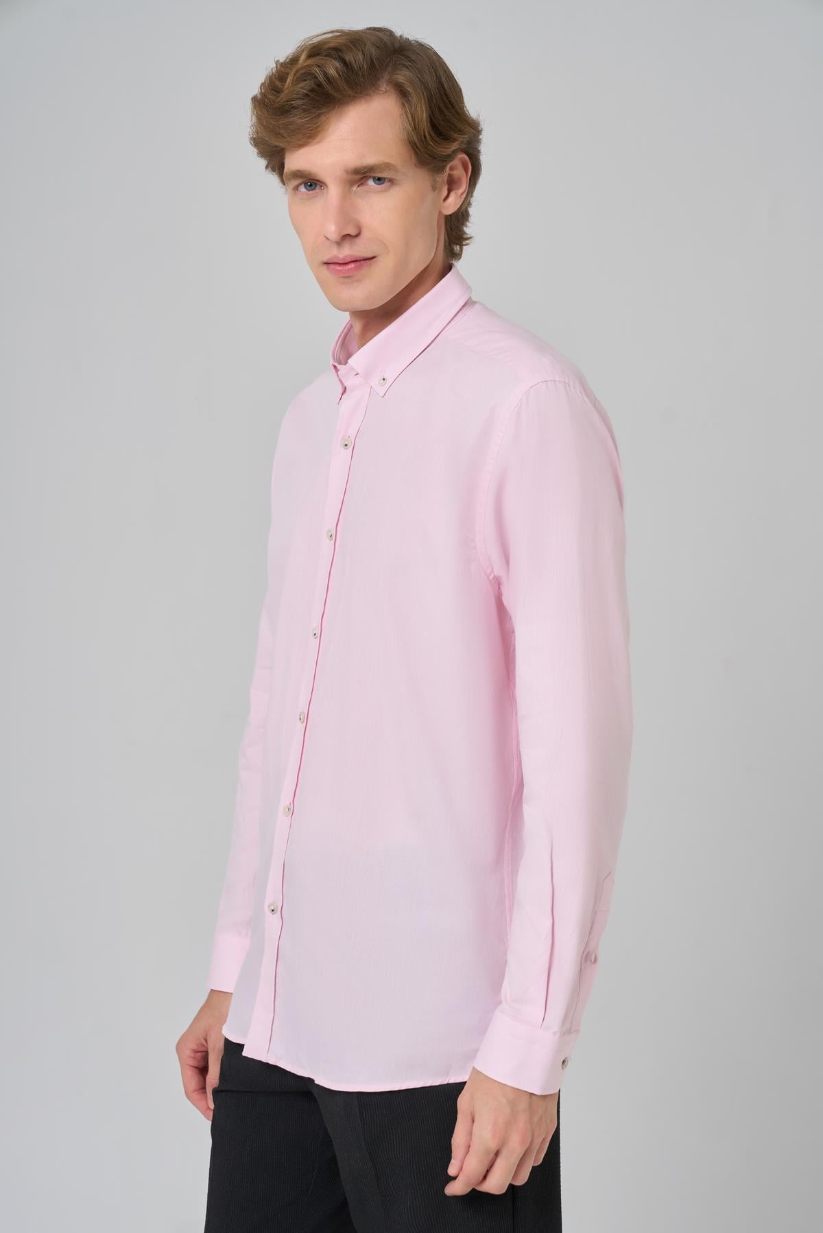 Morven Erkek Pembe Regular Fit Düğmeli Yaka Gömlek