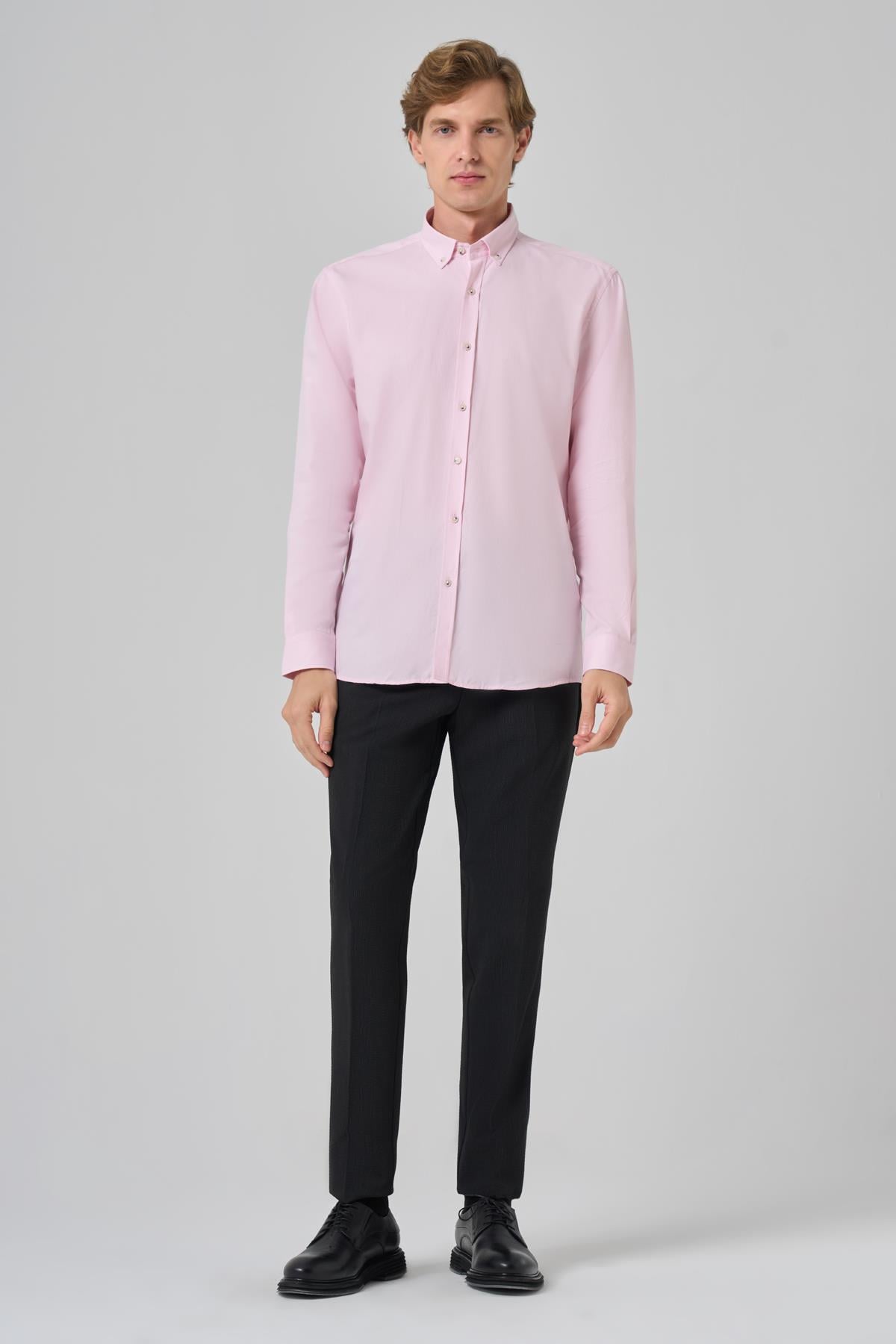 Morven Erkek Pembe Regular Fit Düğmeli Yaka Gömlek
