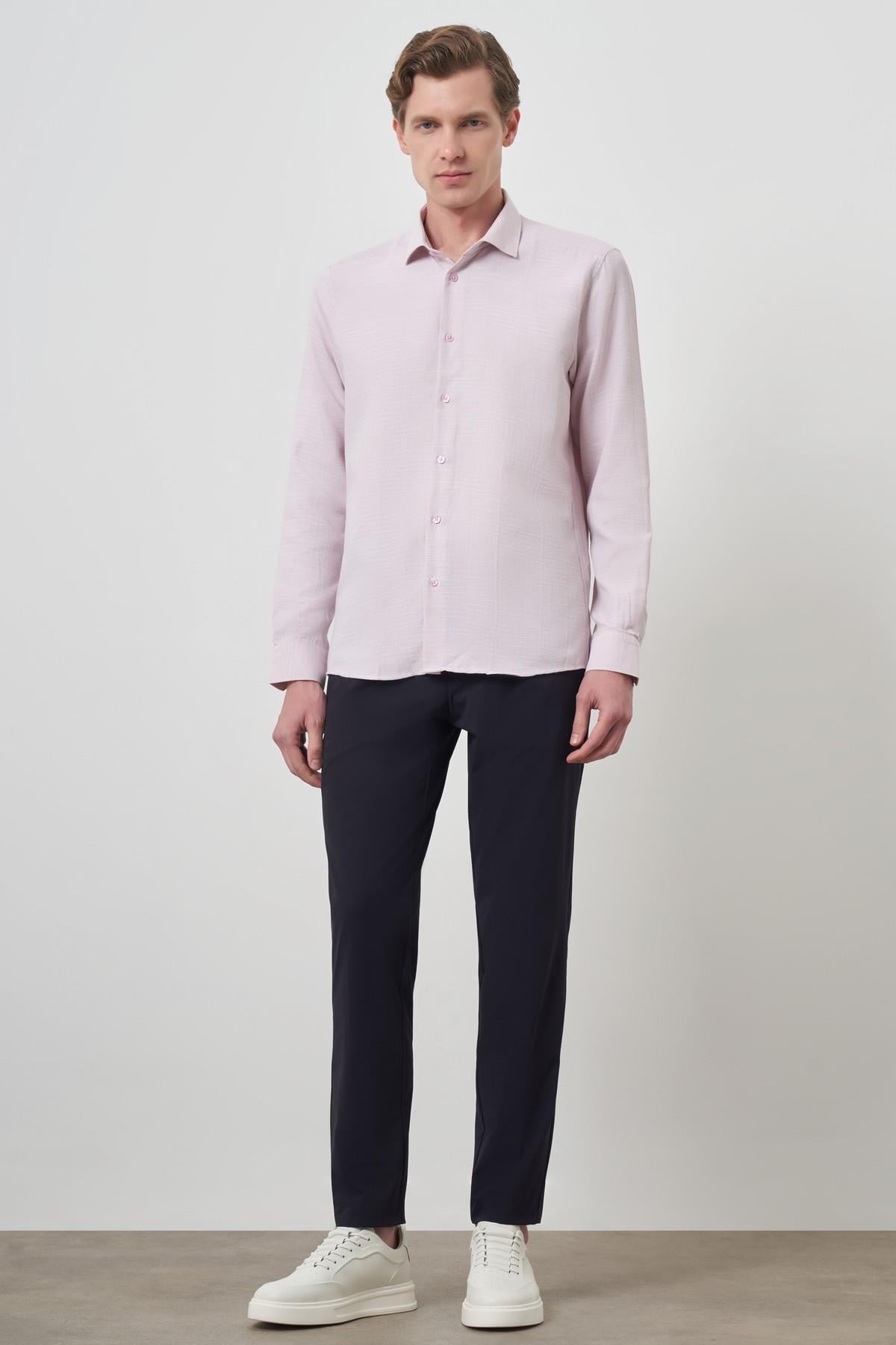 Morven Erkek Pembe Slim Fit İtalyan Yaka Gömlek