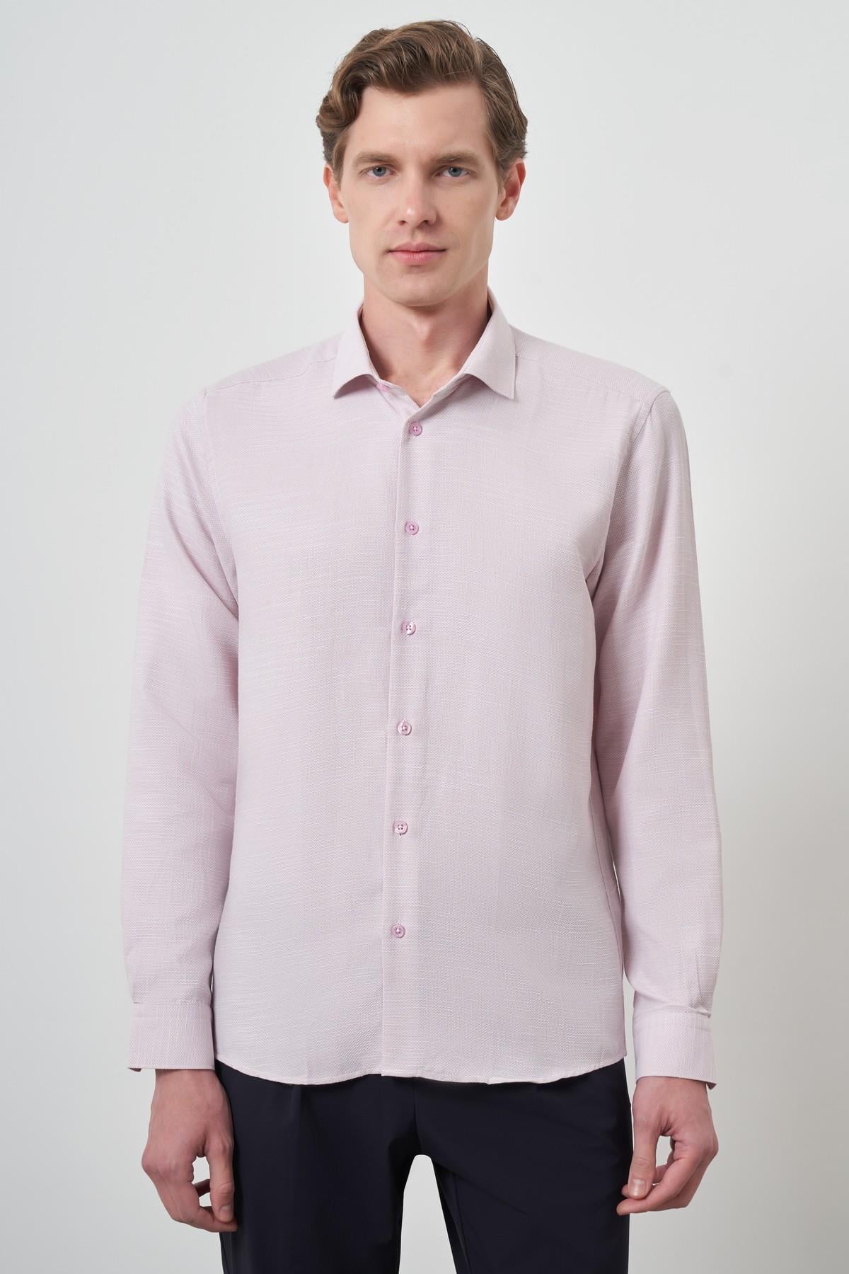 Morven Erkek Pembe Slim Fit İtalyan Yaka Gömlek