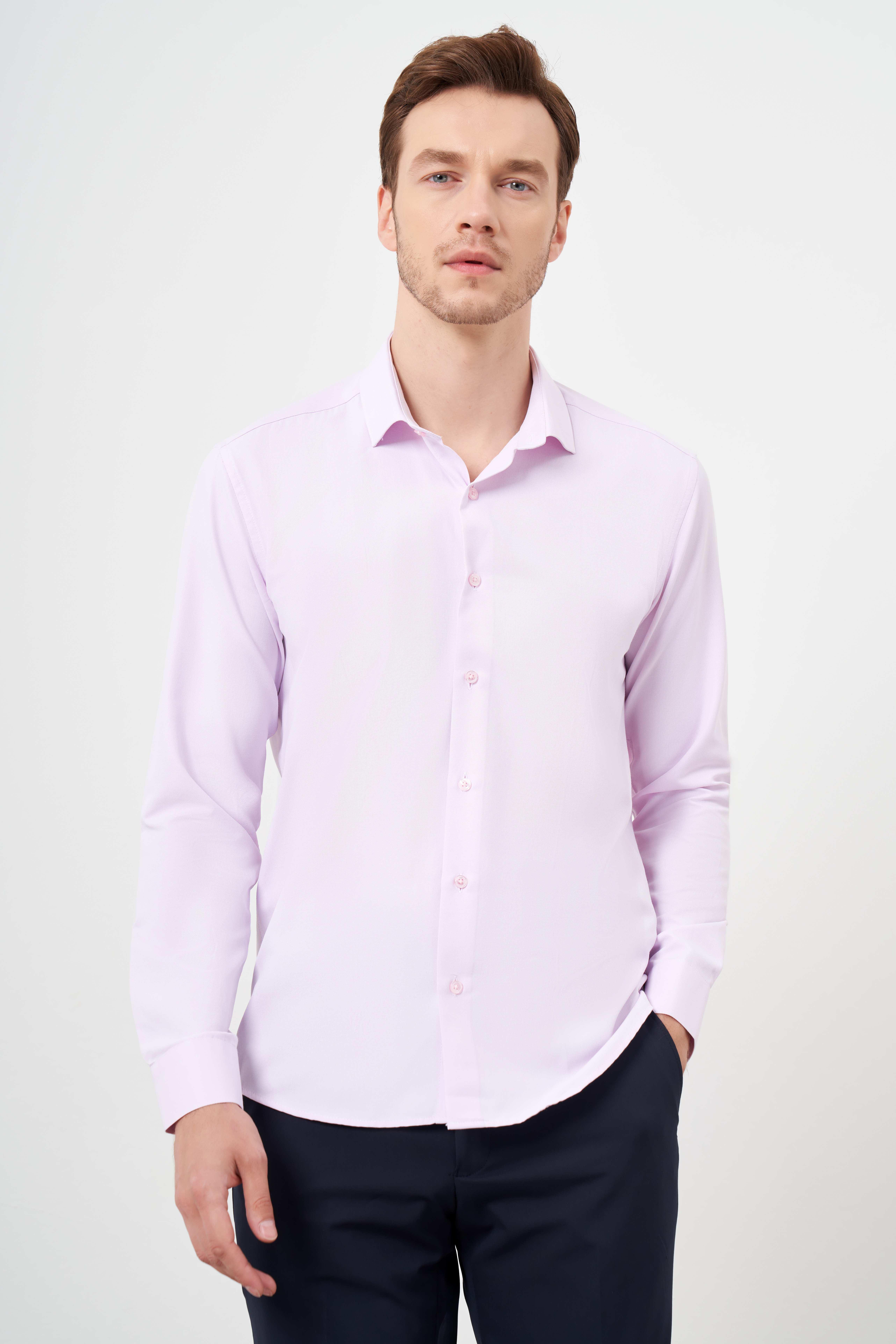 Morven Erkek Pudra Şamre Desenli Slim Fit Gömlek