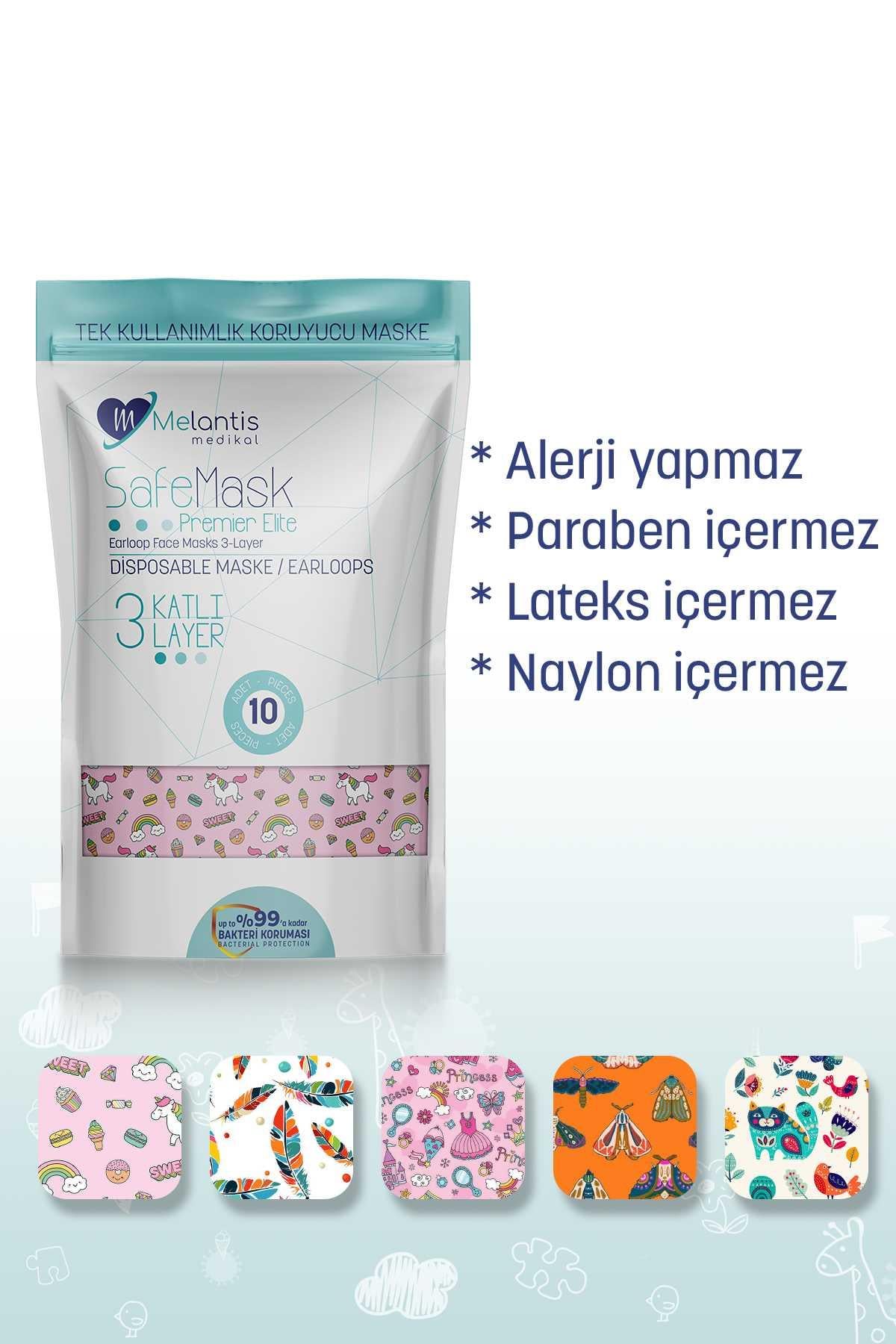 Morven Erkek Renkli MELANTİS MEDİKAL Meltblownlu 3 Katlı Telli Cerrahi Maske Kız Çocuk 1 Kutu = 50 Adet