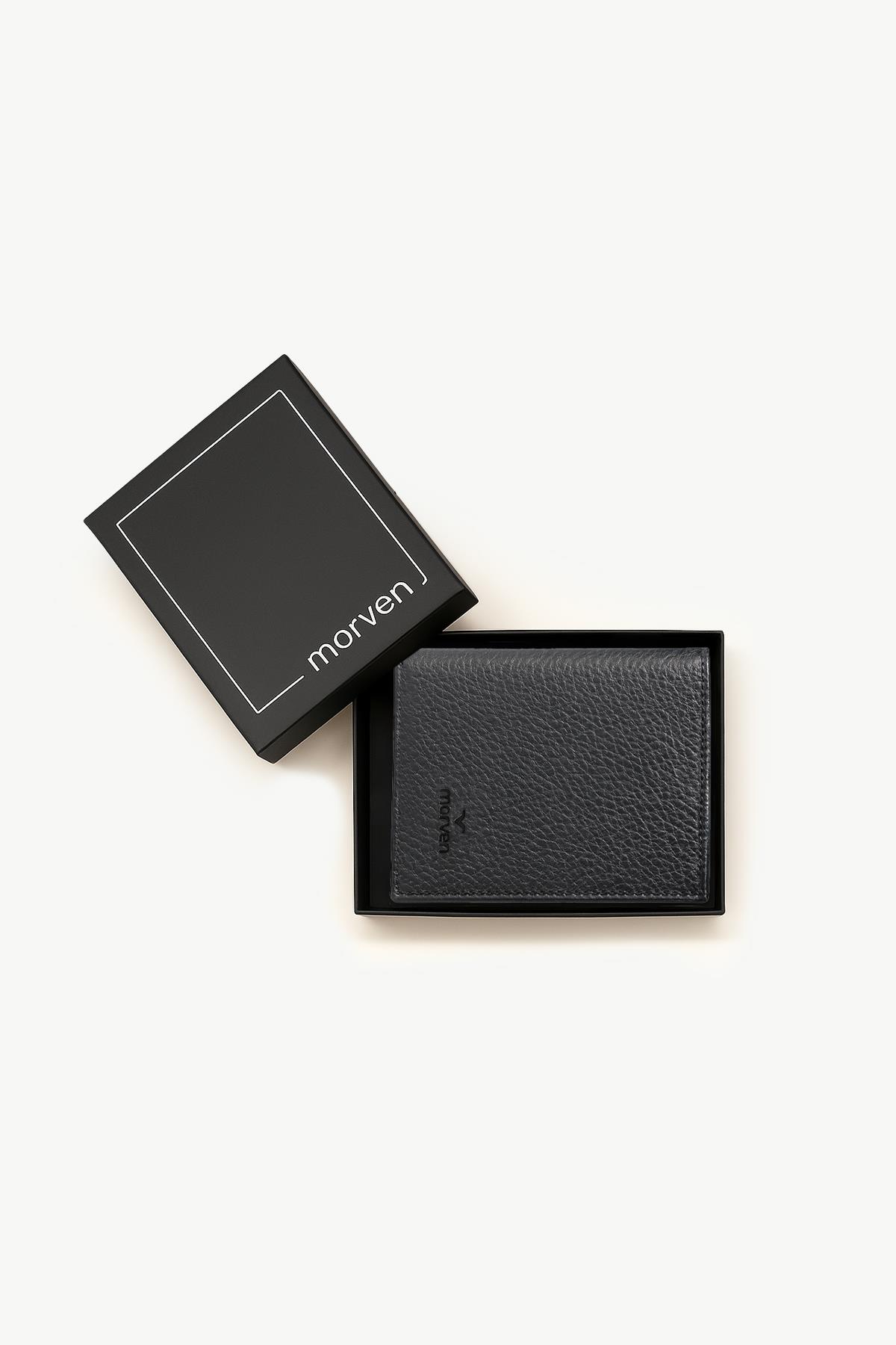 Morven Erkek Siyah %100 Deri Mıknatıslı Cüzdan