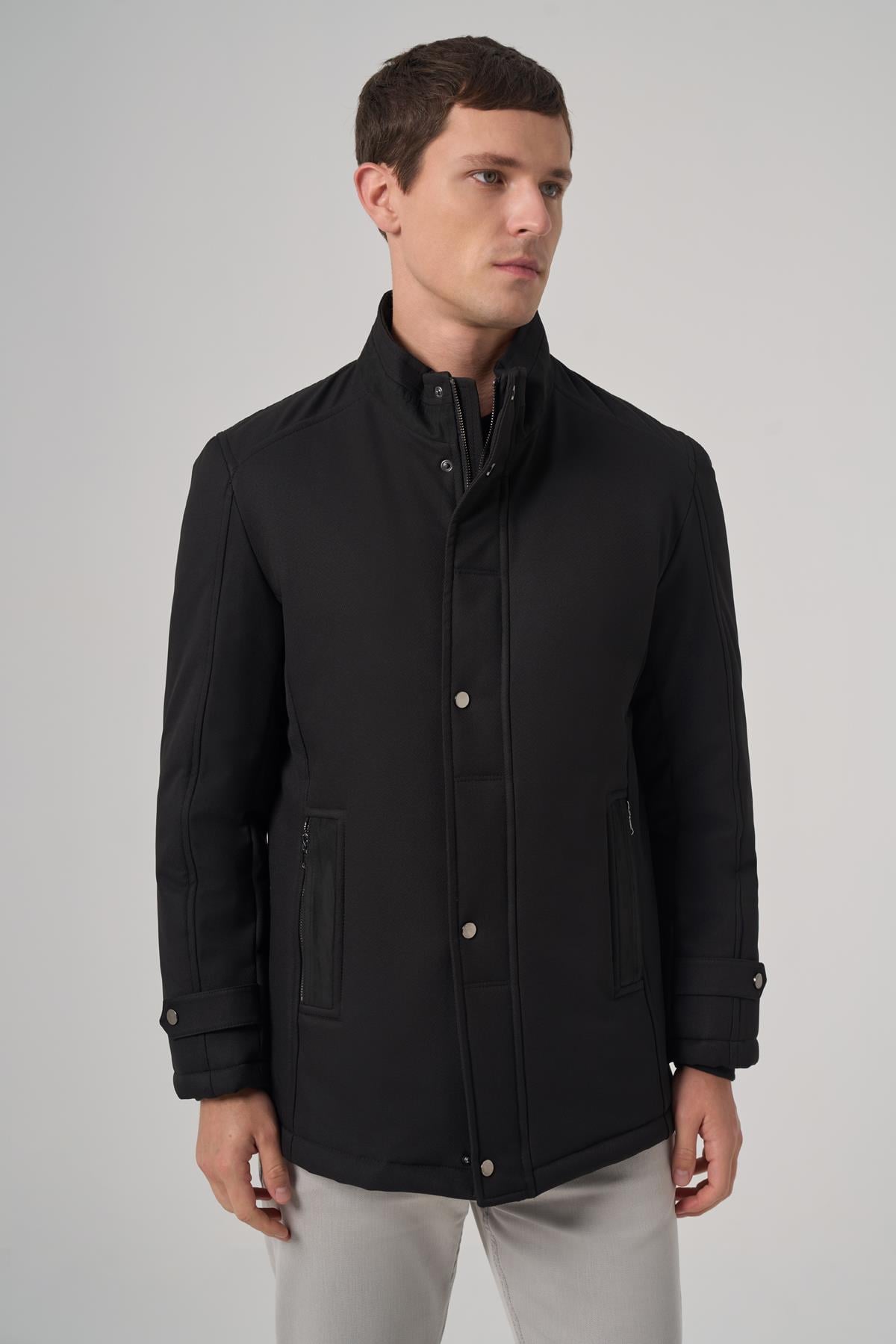 Morven Erkek Siyah Aston Çıtçıtlı  Yan Cepli Dynamic Fit Rahat Kesim Mont
