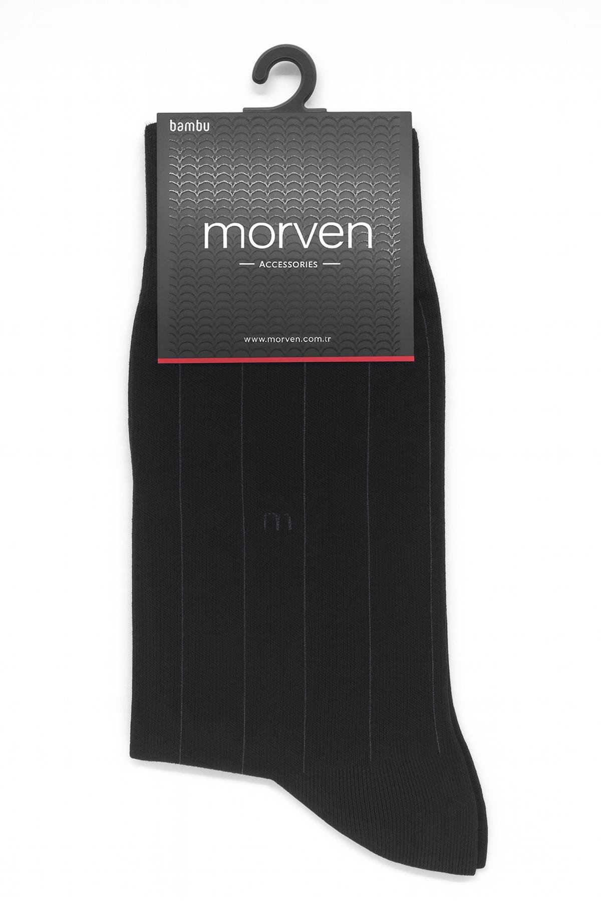 Morven Erkek Siyah Bambu Desenli Soket Çorap