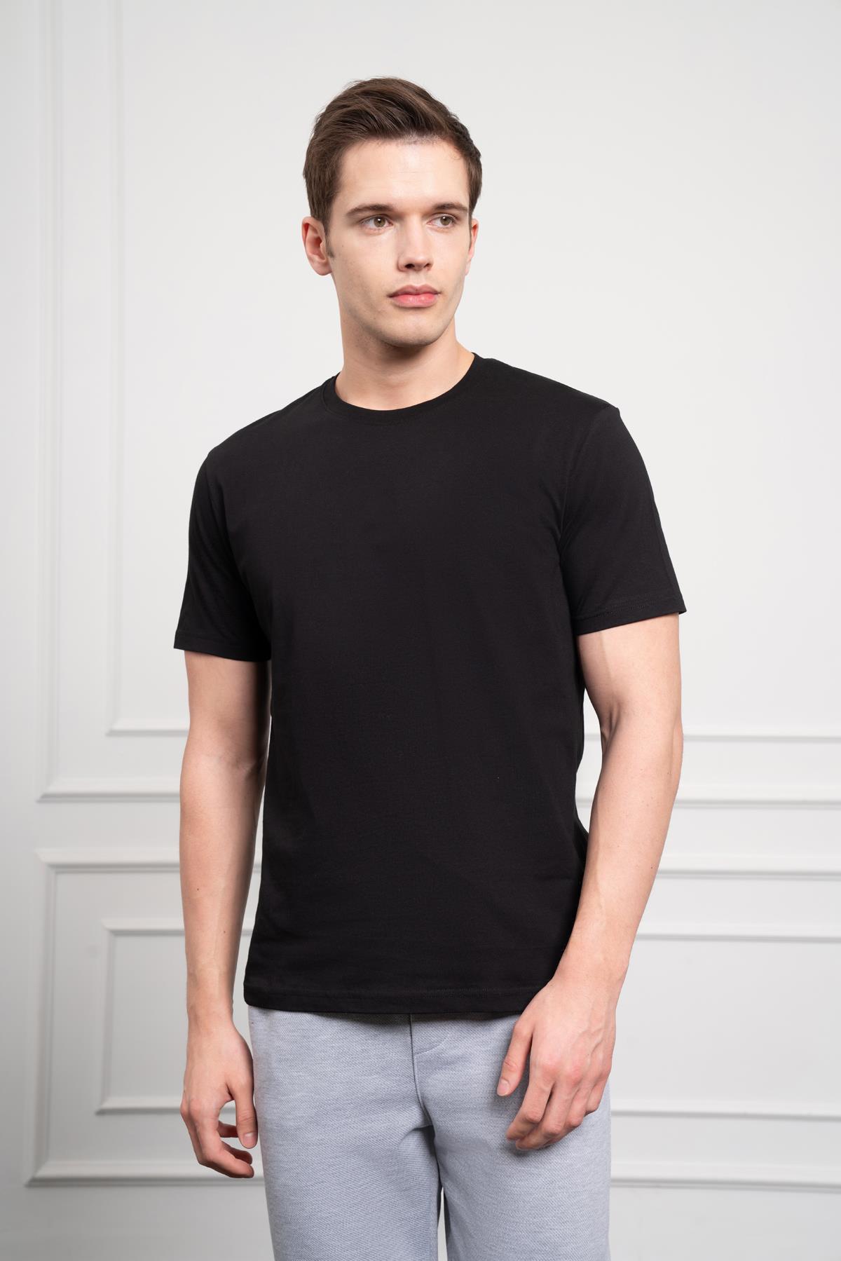 Morven Erkek Siyah Basic Bisiklet Yaka Dynamic Fit Pamuk T-Shirt