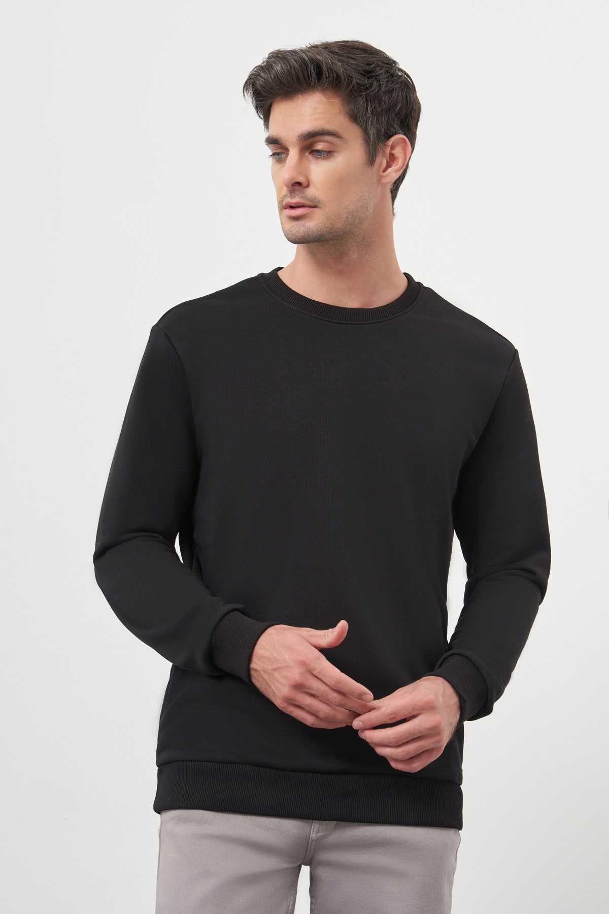 Morven Erkek Siyah Basic Bisiklet Yaka Sweat-Shirt