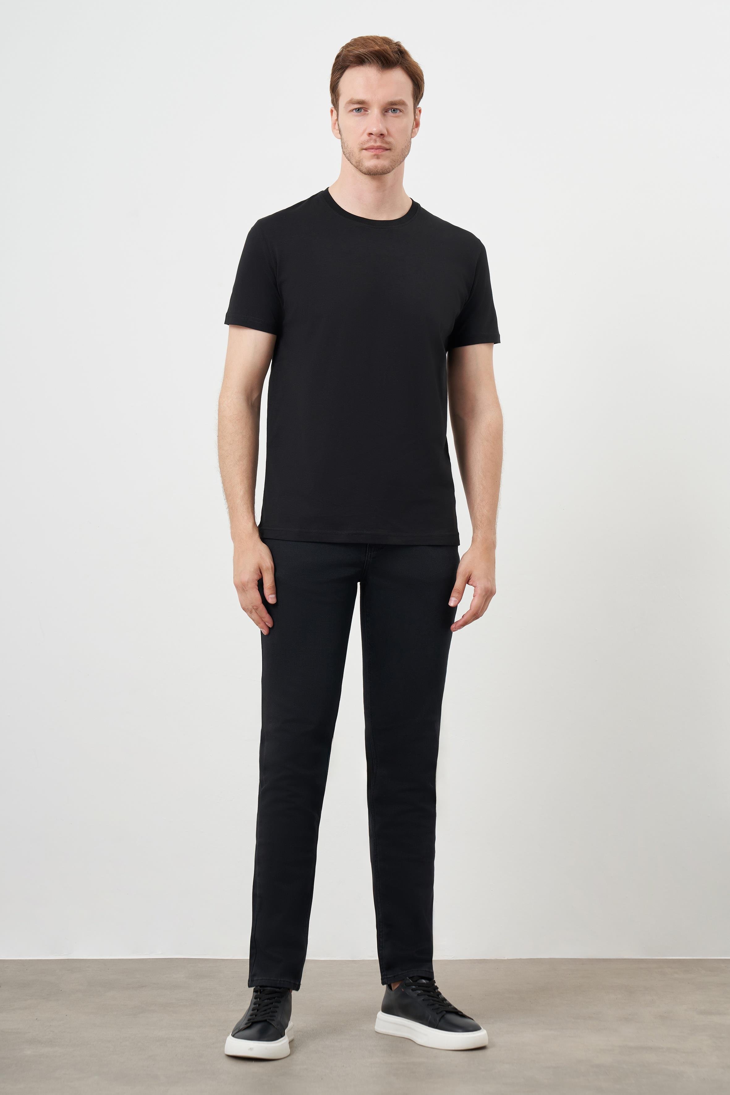 Morven Erkek Siyah Basic Bisiklet Yaka Dynamic Fit Rahat Kesim T-Shirt