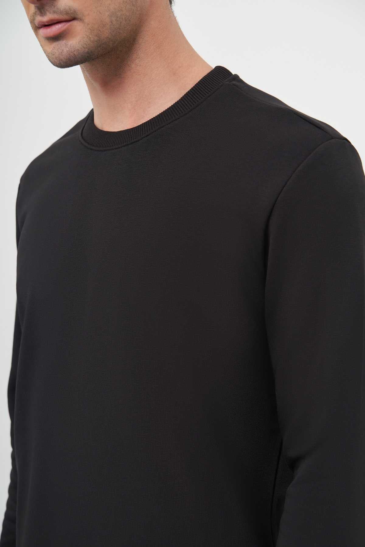 Morven Erkek Siyah Basic Bisiklet Yaka Sweat-Shirt