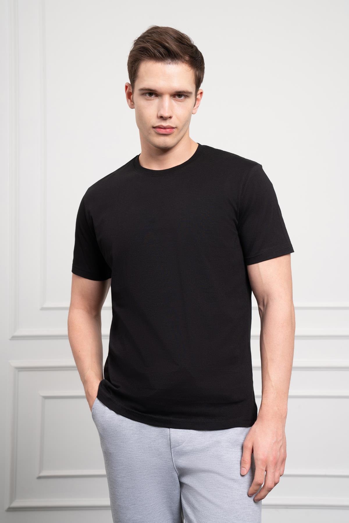 Morven Erkek Siyah Basic Bisiklet Yaka Dynamic Fit Pamuk T-Shirt