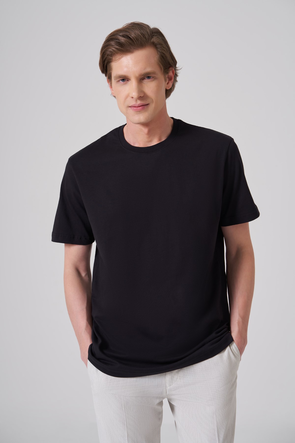Morven Erkek Siyah Basic Bisiklet Yaka Dynamic Fit Pamuk T-Shirt