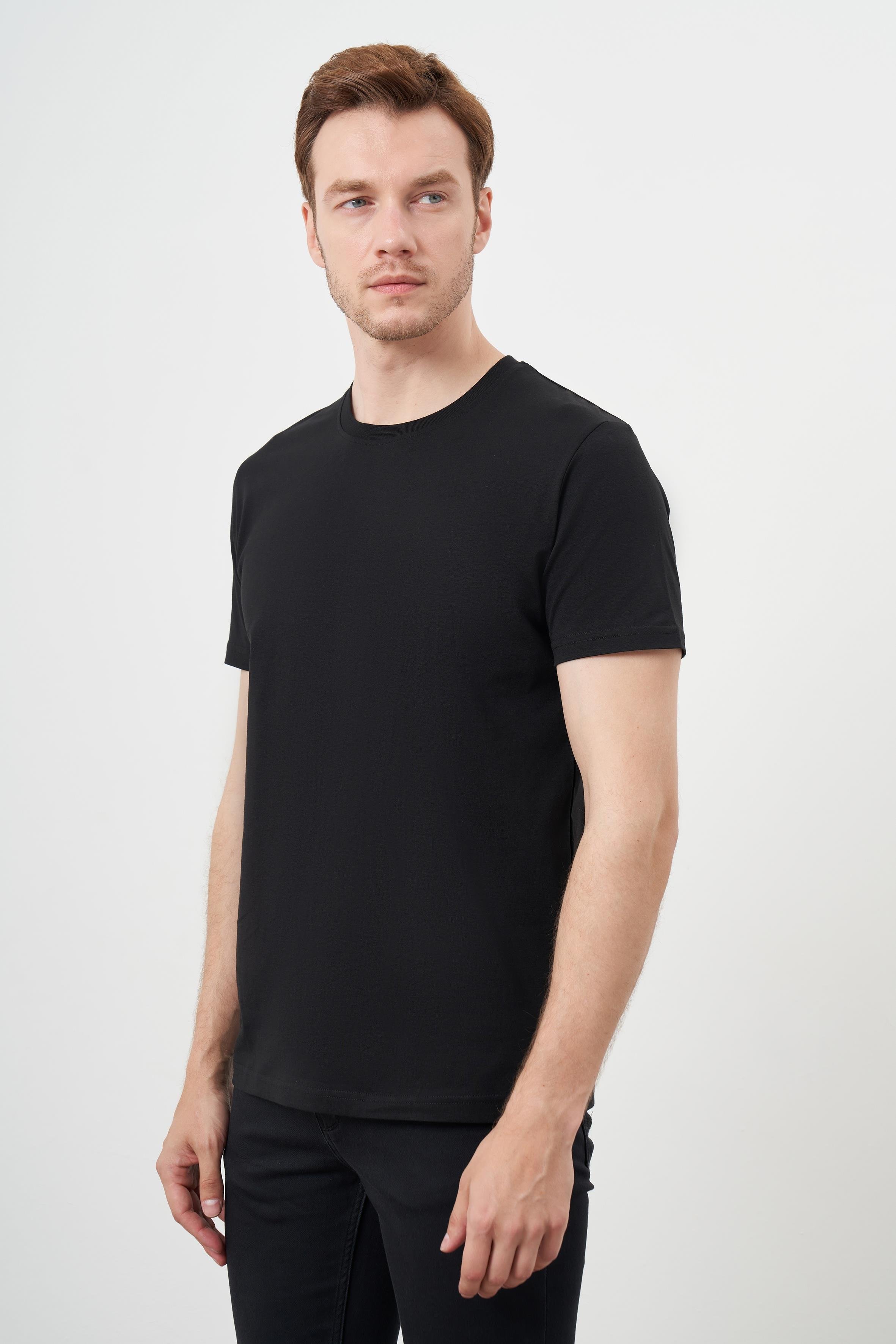 Morven Erkek Siyah Basic Bisiklet Yaka Dynamic Fit Rahat Kesim T-Shirt