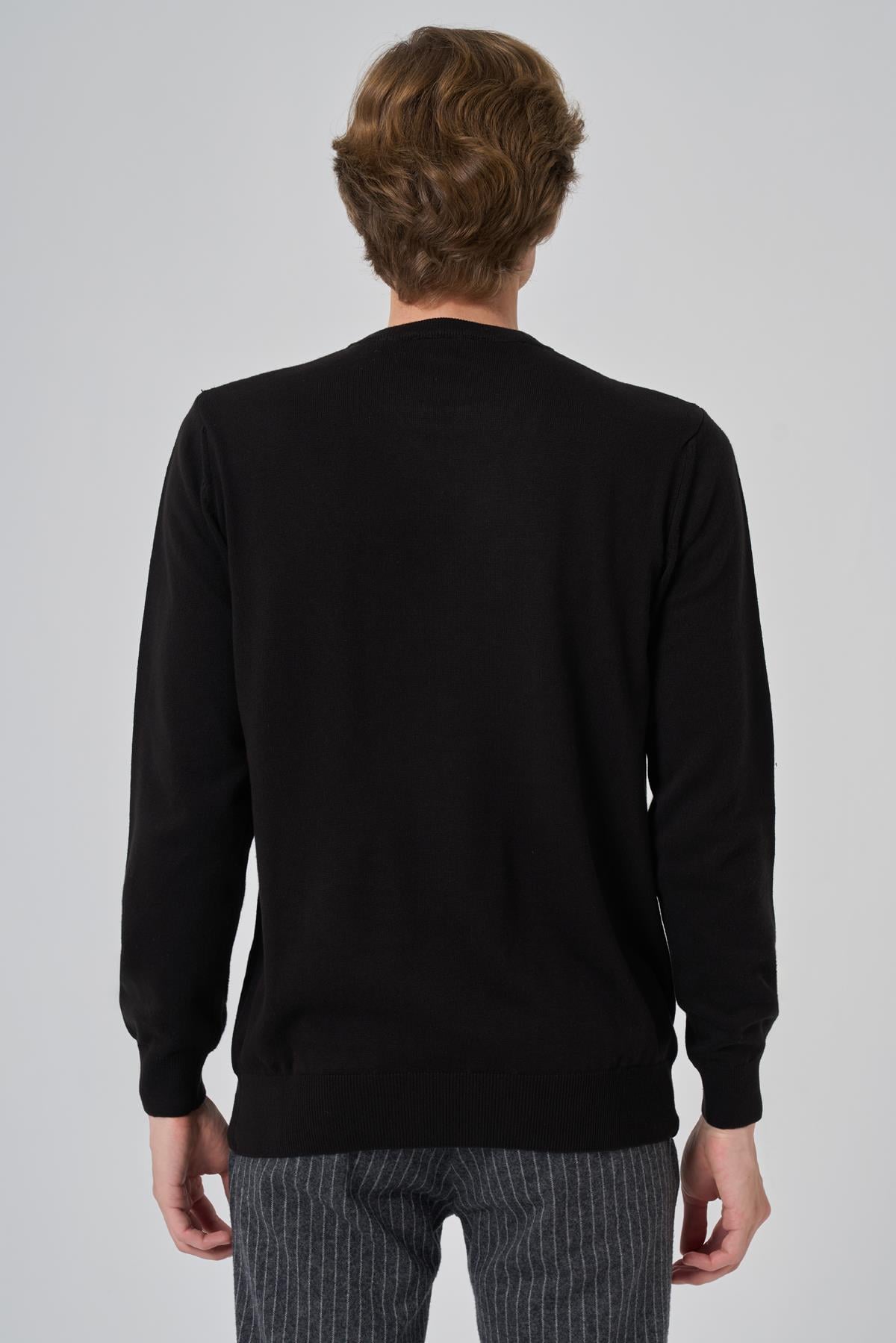 Morven Erkek Siyah Basic Bisiklet Yaka Dynamic Fit Rahat Kesim Triko