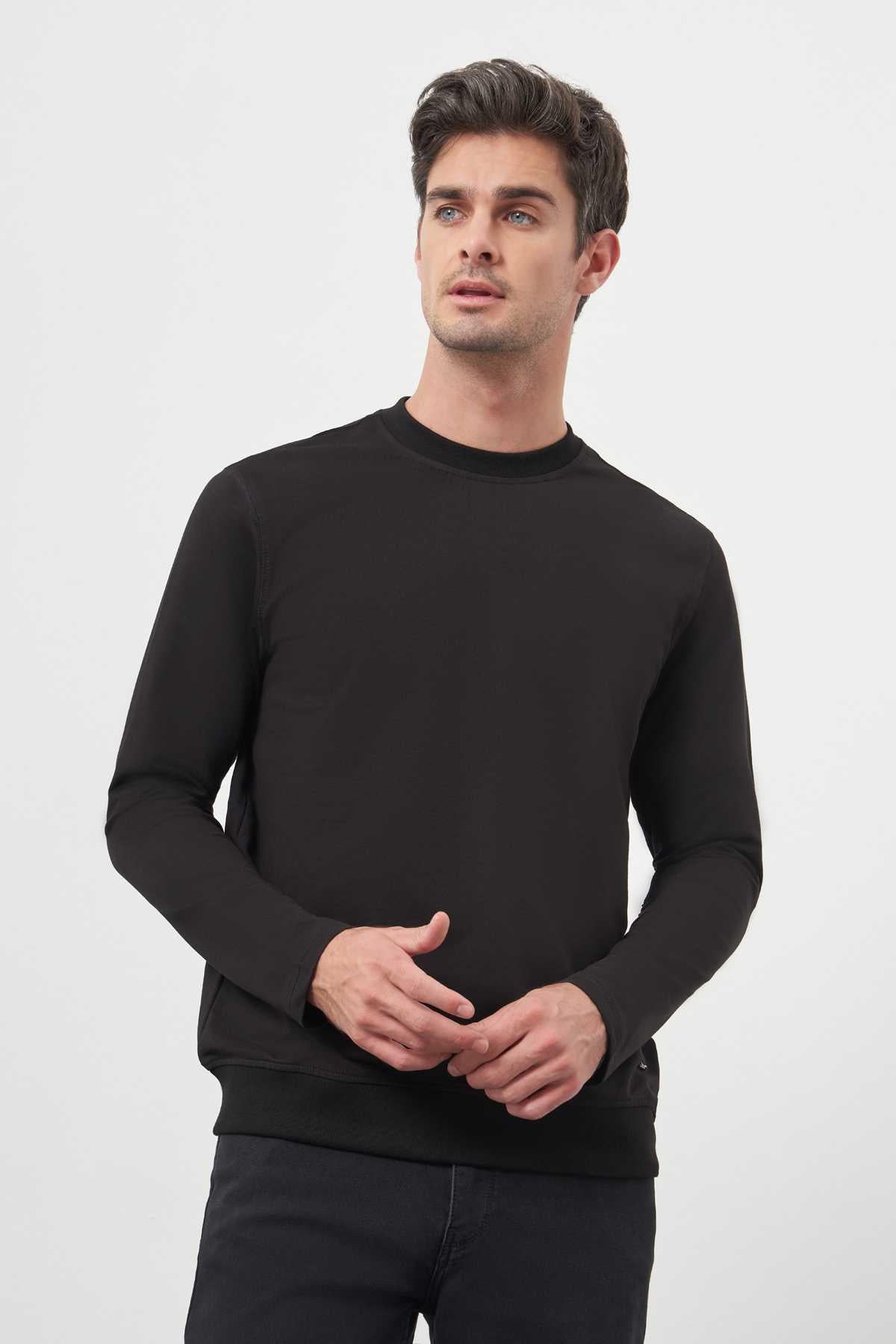 Morven Erkek Siyah Basic Dynamic Fit Bisiklet Yaka Sweet Shirt