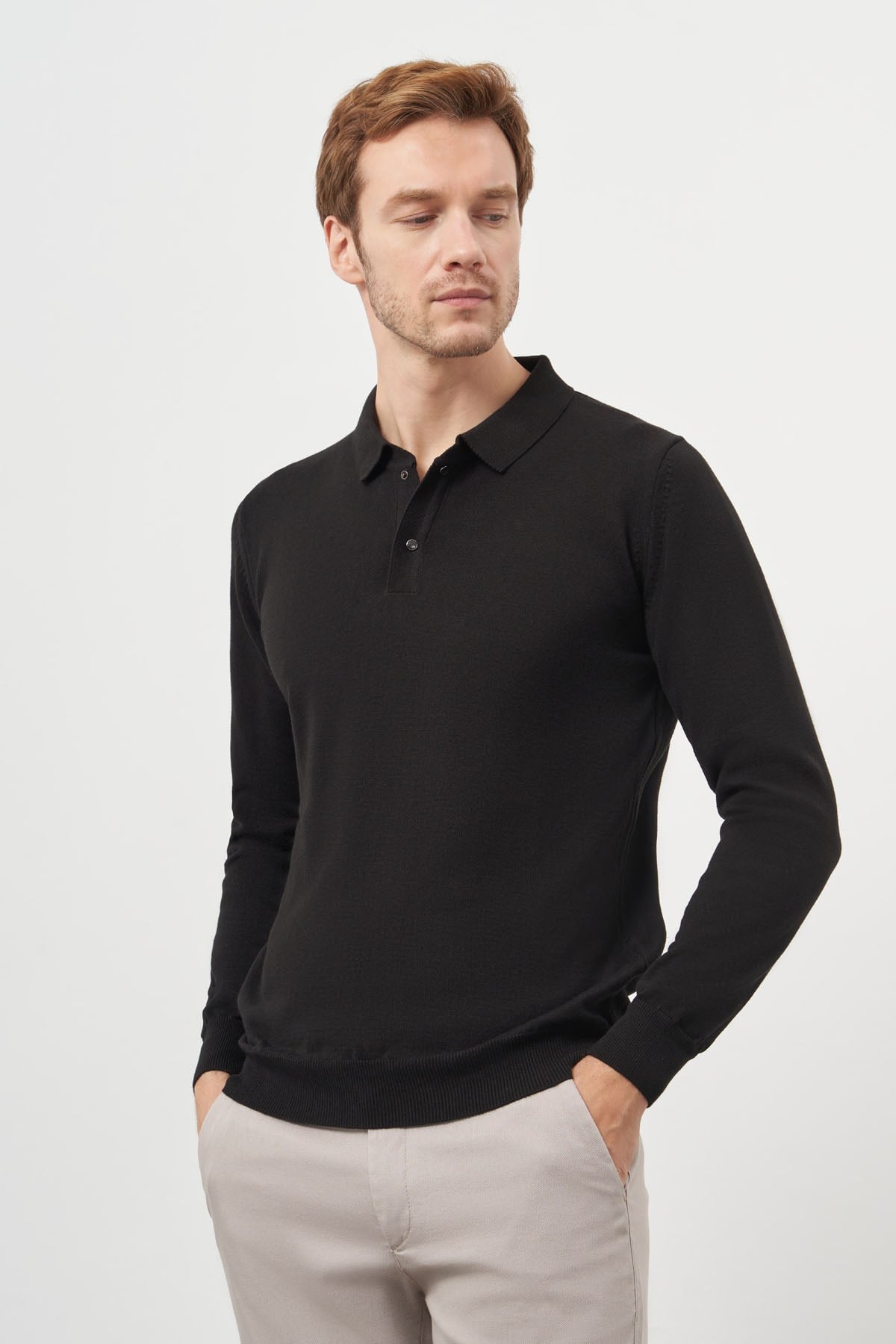 Morven Erkek Siyah Basic Polo Yaka Dynamic Fit Rahat Kesim Triko