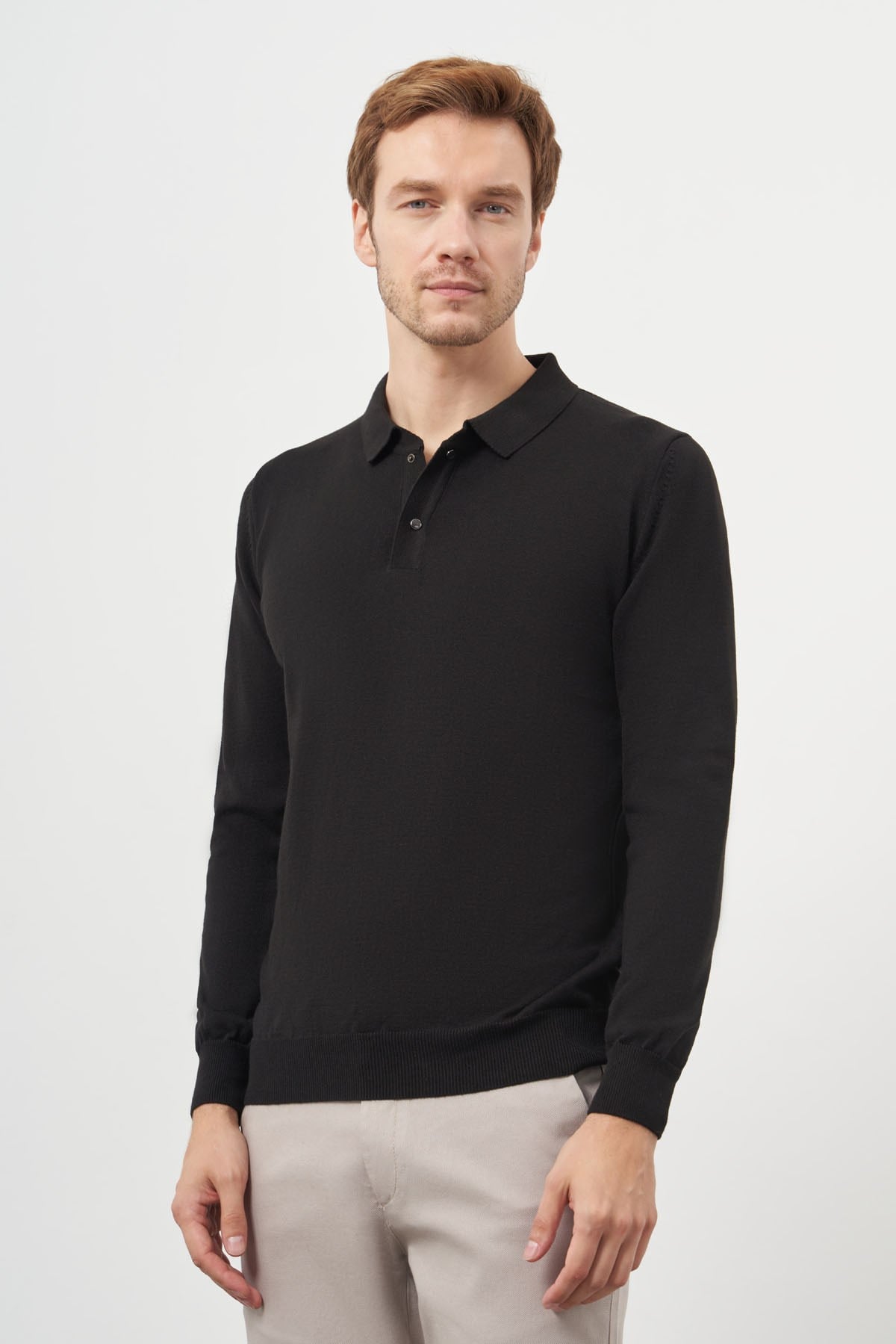 Morven Erkek Siyah Basic Polo Yaka Dynamic Fit Rahat Kesim Triko