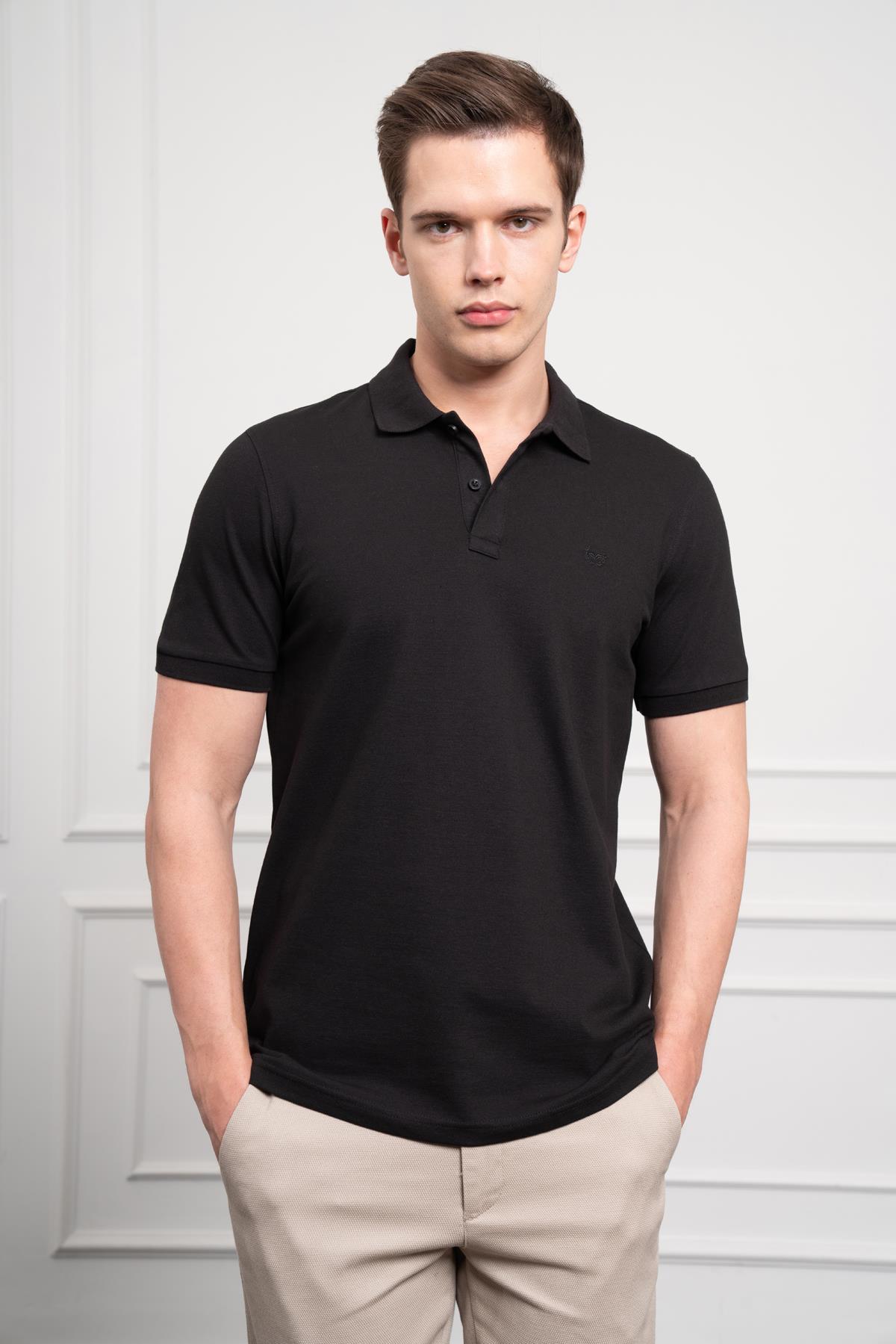 Morven Erkek Siyah Basic Polo Yaka Dynamic Fit T-Shirt