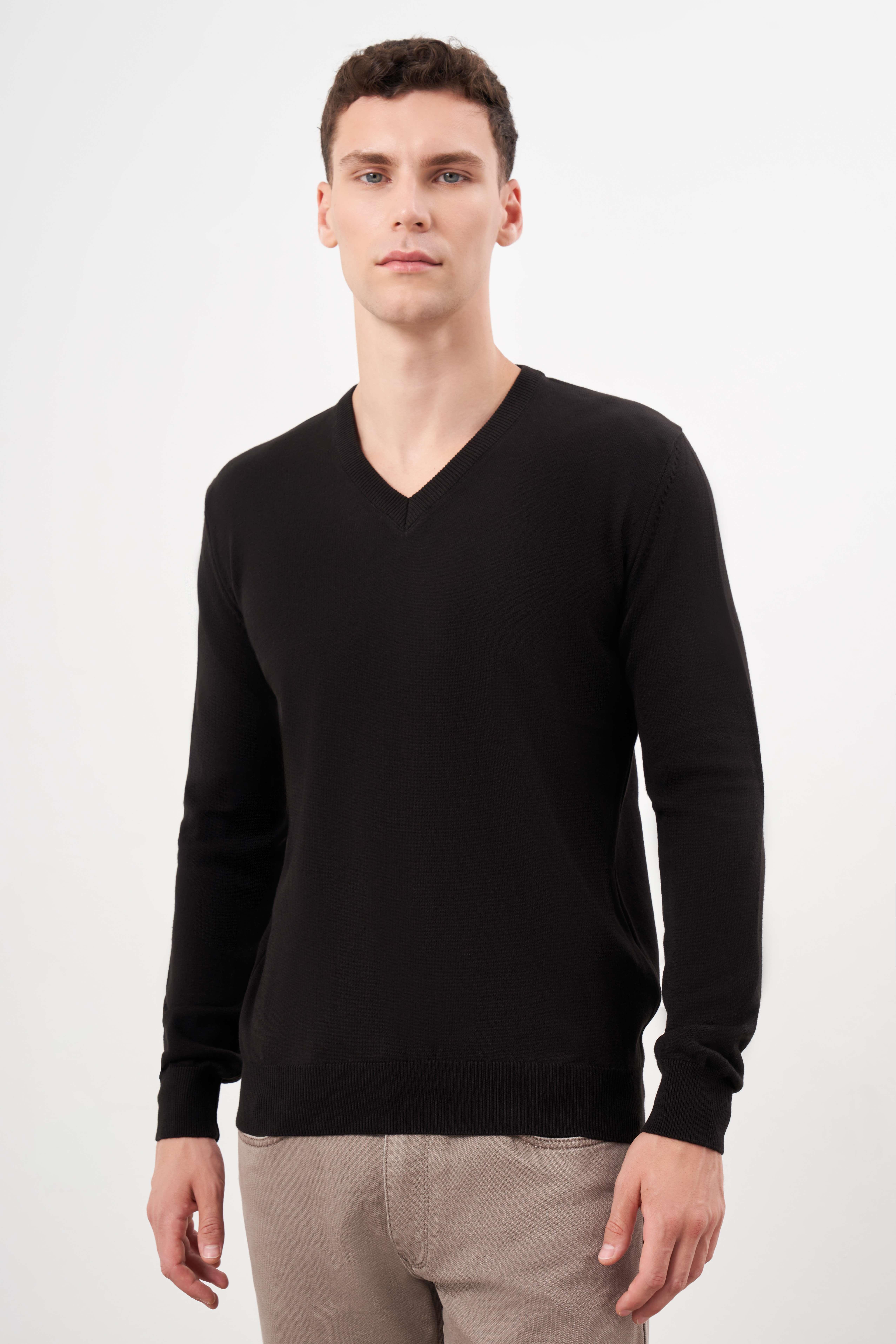 Morven Erkek Siyah Basic V Yaka Dynamic Fit Rahat Kesim Triko