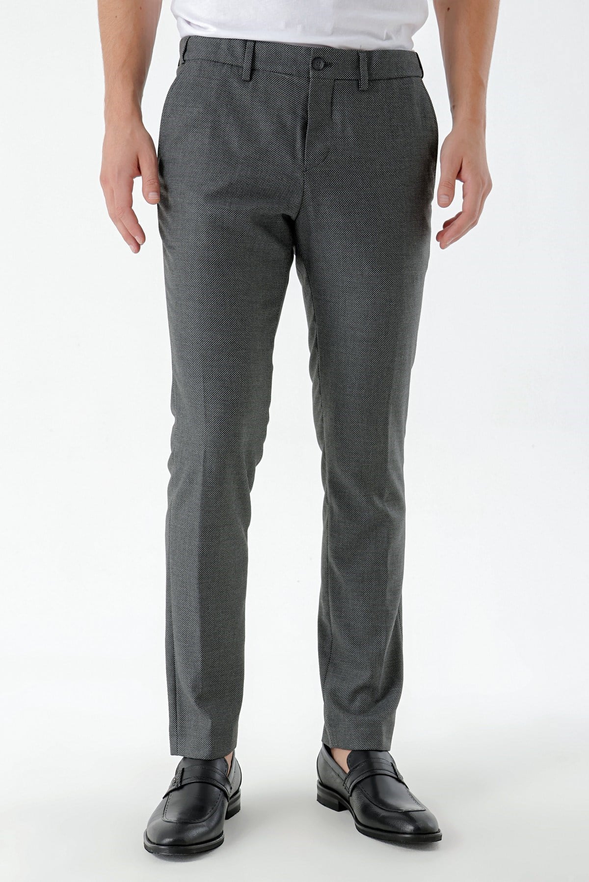 Morven Erkek Siyah Beard Desenli Slim Fit Classic Pantolon