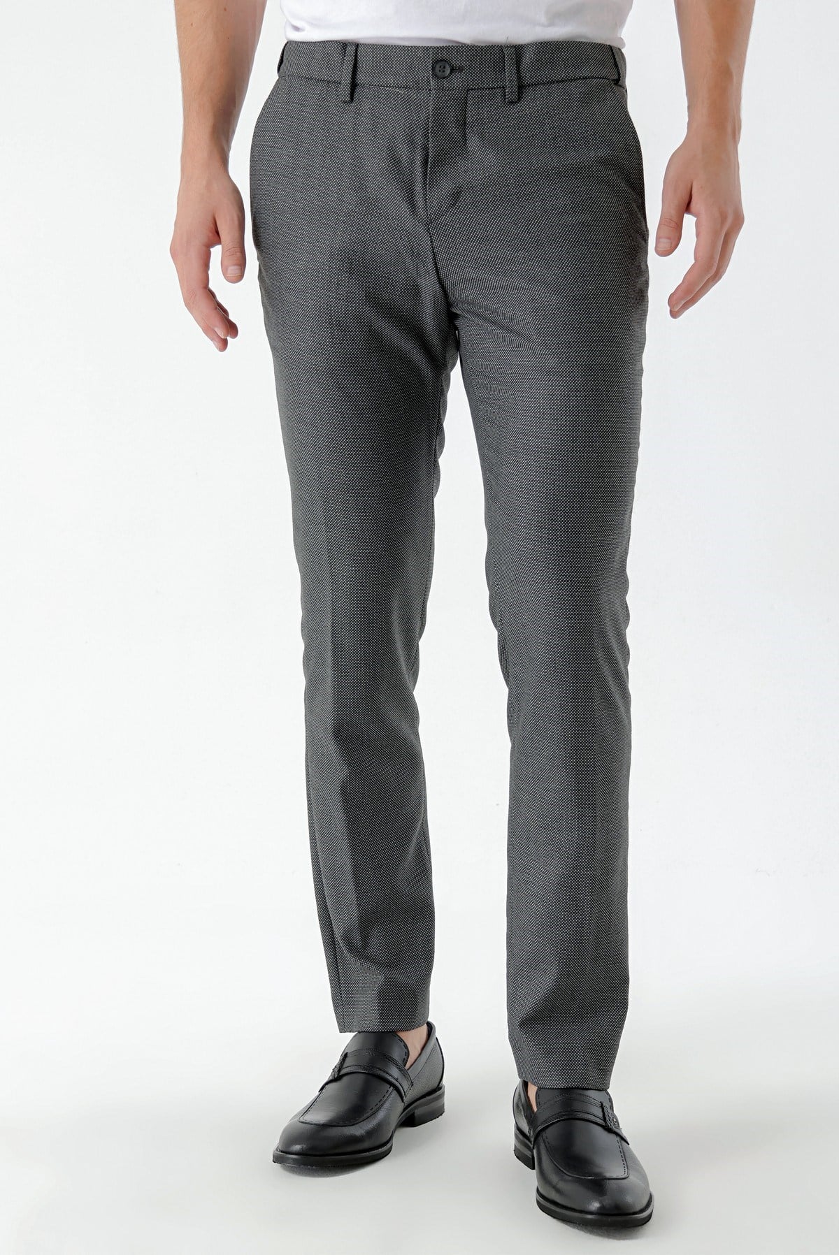 Morven Erkek Siyah Beard Desenli Slim Fit Classic Pantolon