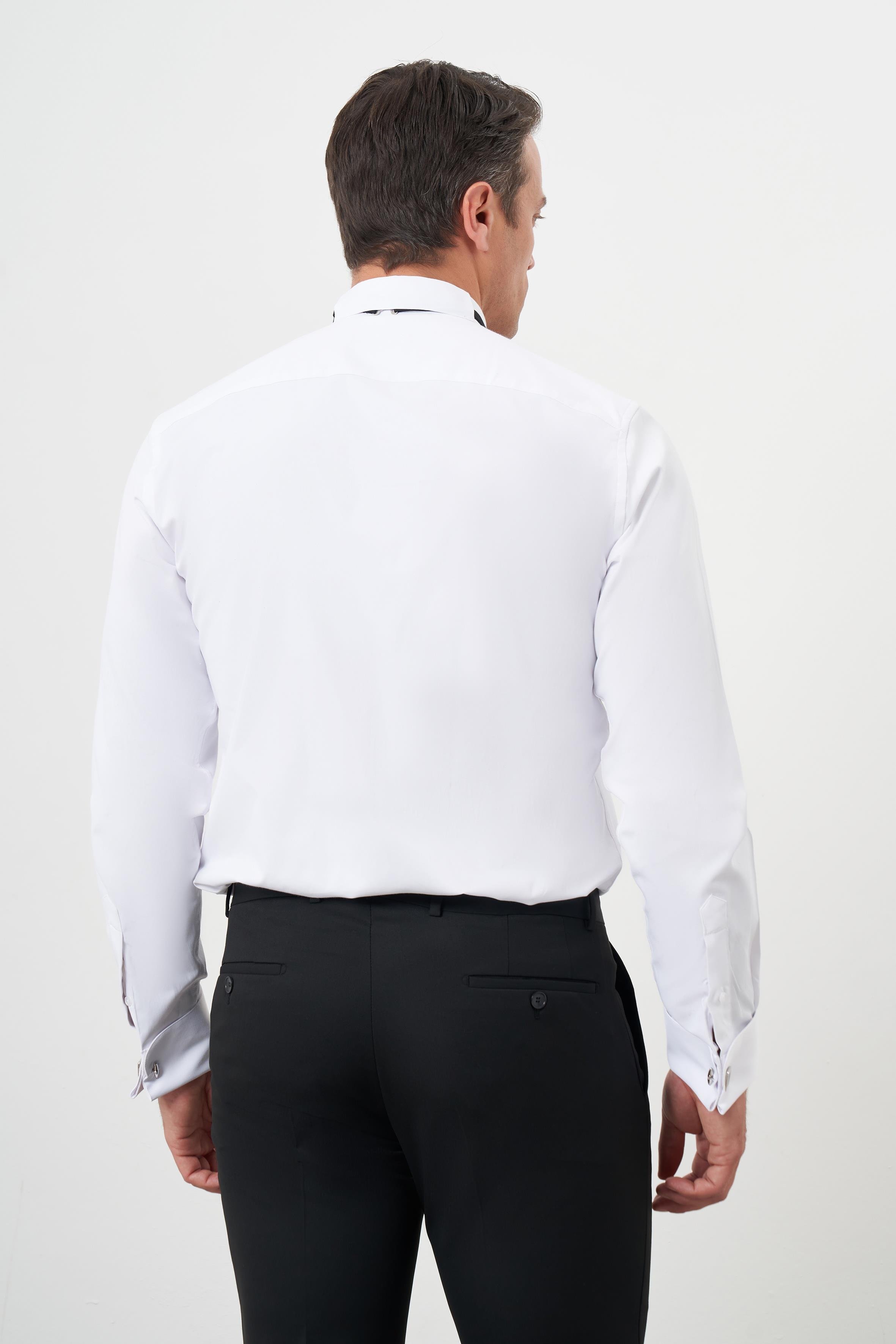 Morven Erkek Siyah Biyeli Düz Desen Ata Yaka Slim Fit Gömlek