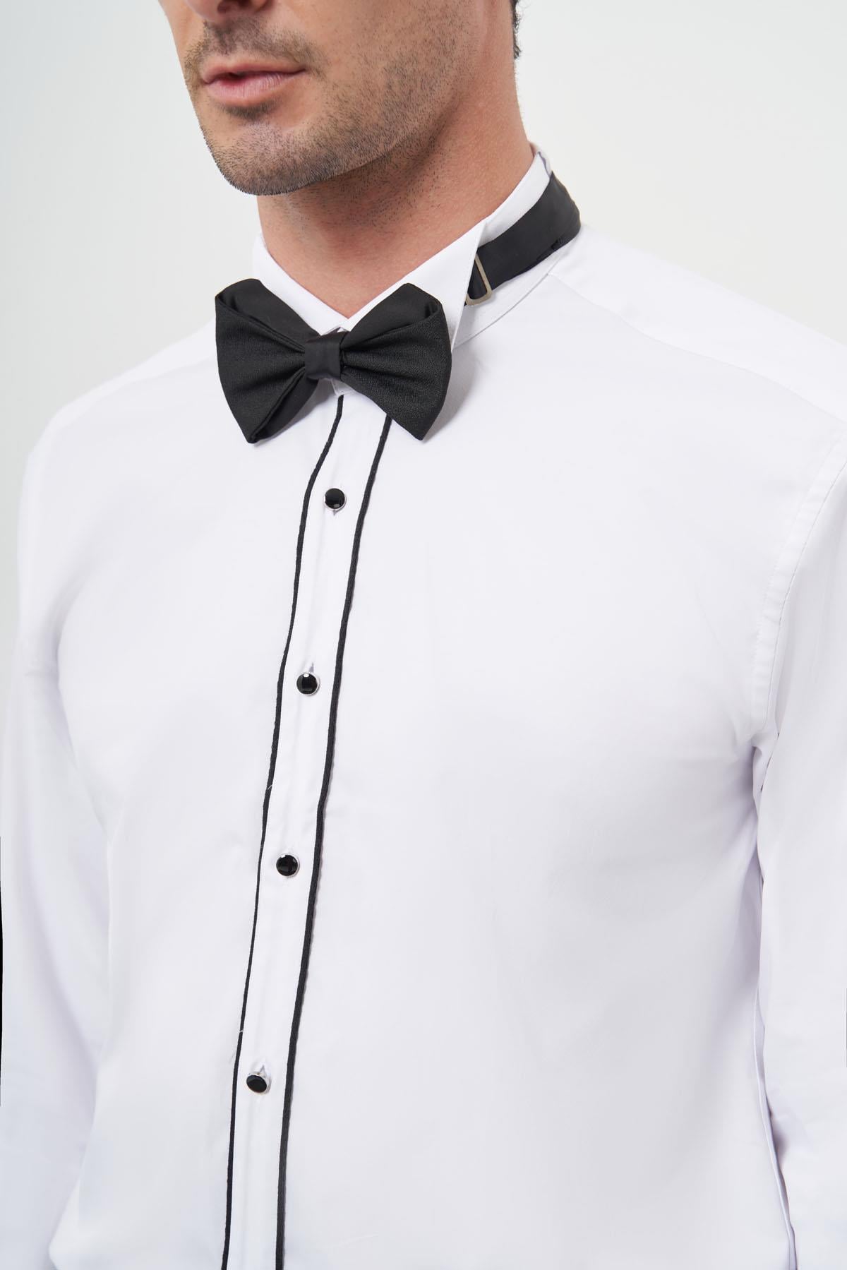Morven Erkek Siyah Biyeli Slim Fit Ata Yaka Gömlek