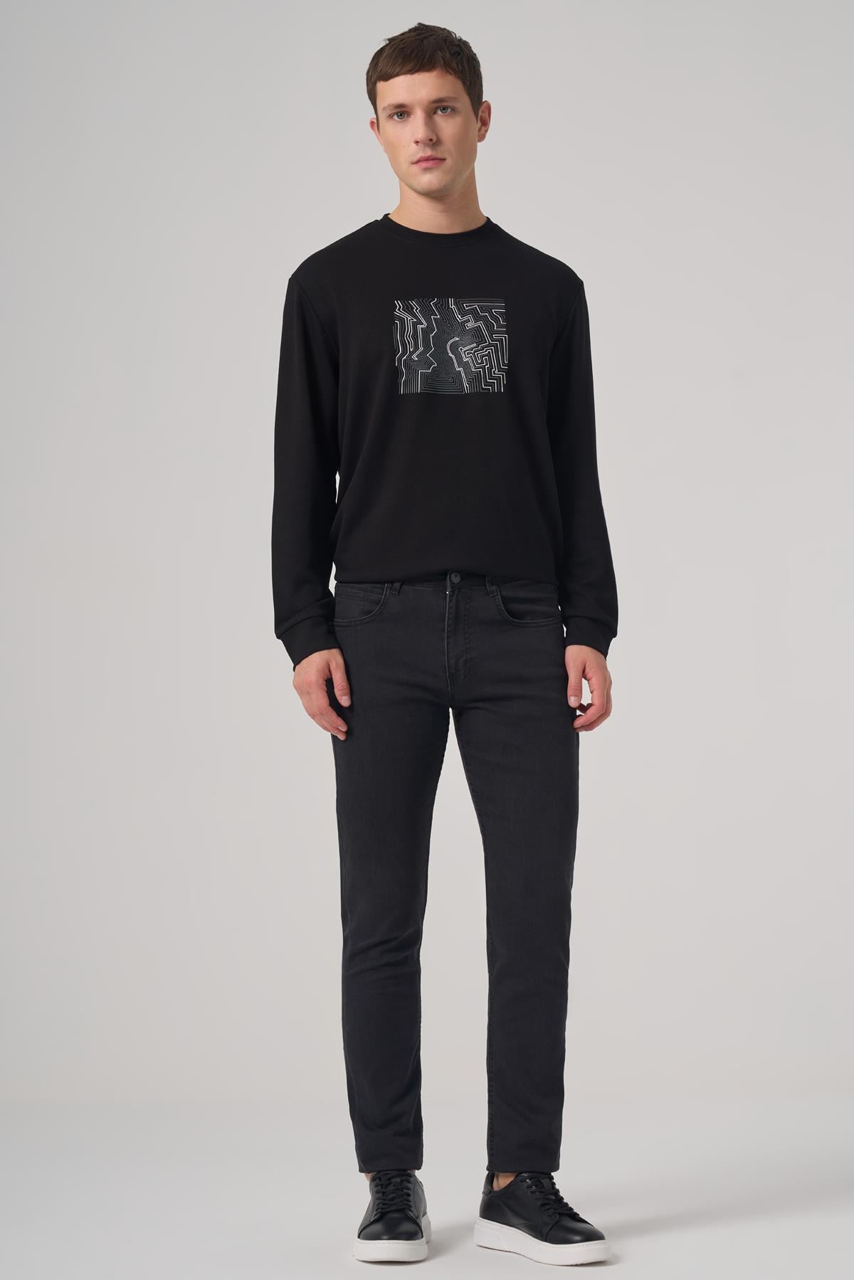Morven Erkek Siyah Denim 5 Cep Slim Fit Jean Kot Pantolon