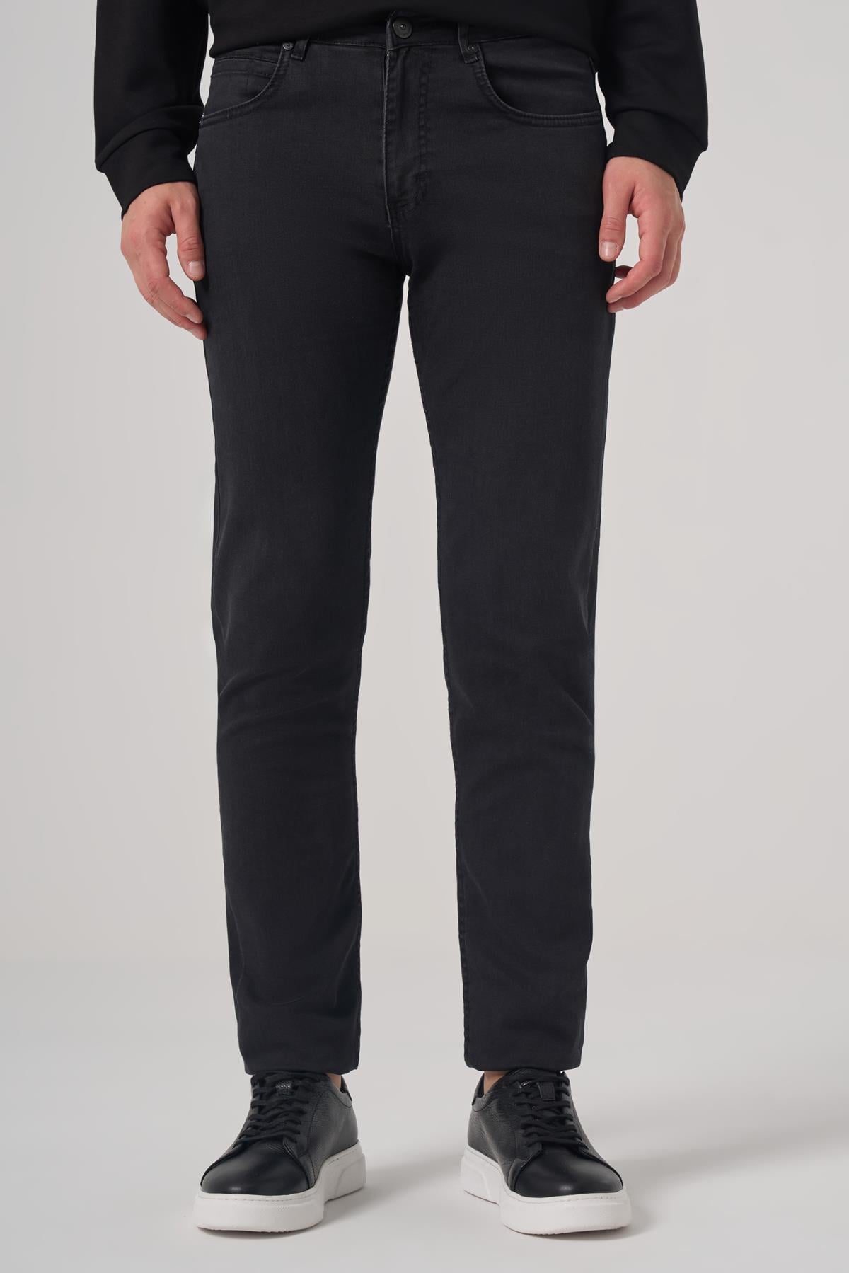 Morven Erkek Siyah Denim 5 Cep Slim Fit Jean Kot Pantolon