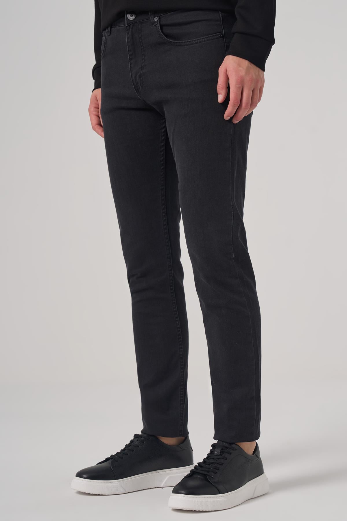 Morven Erkek Siyah Denim 5 Cep Slim Fit Jean Kot Pantolon