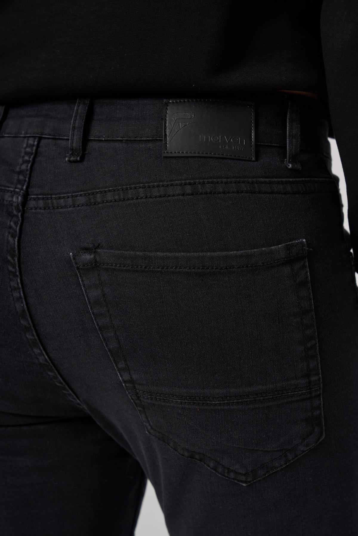 Morven Erkek Siyah Denim 5 Cep Slim Fit Jean Kot Pantolon