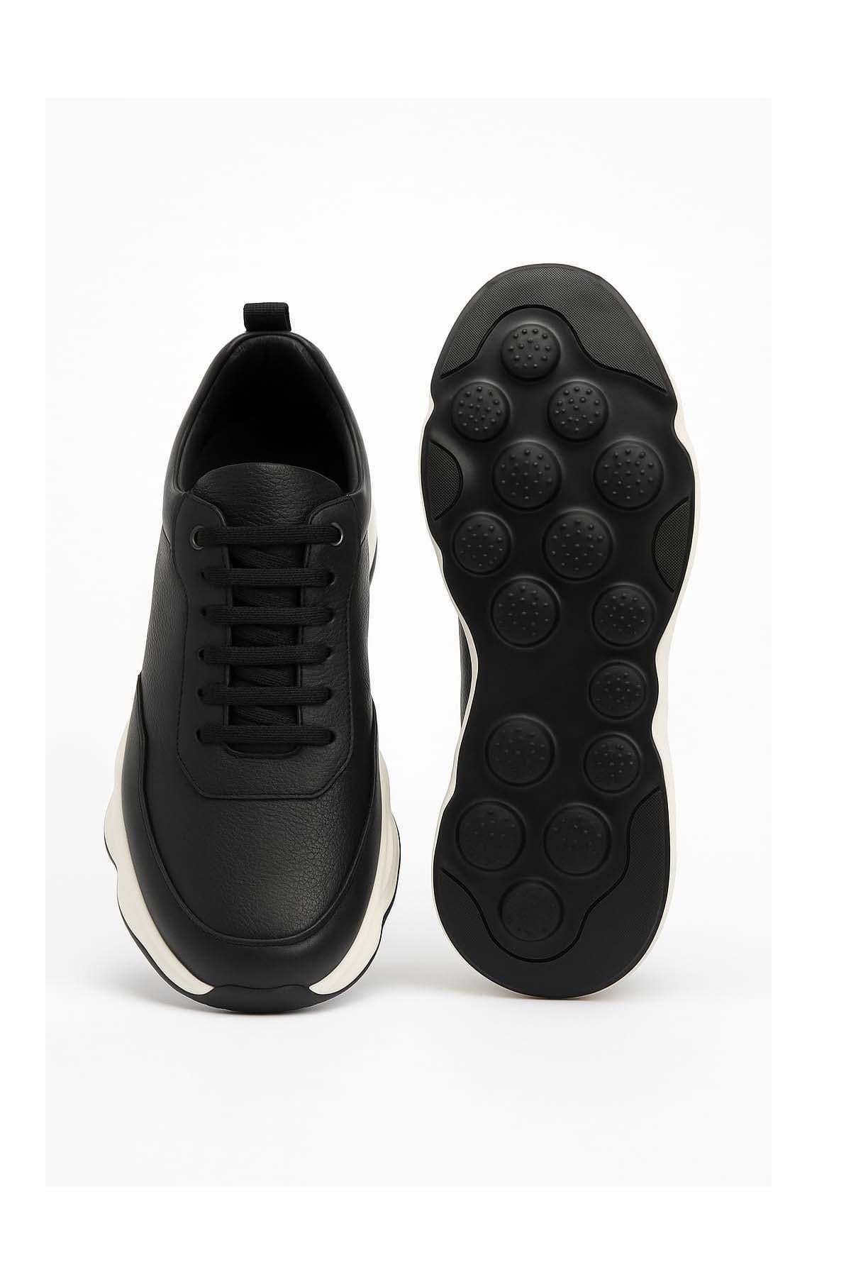 Morven Erkek Siyah Deri Kalın Tabanlı Sneaker Ayakkabı