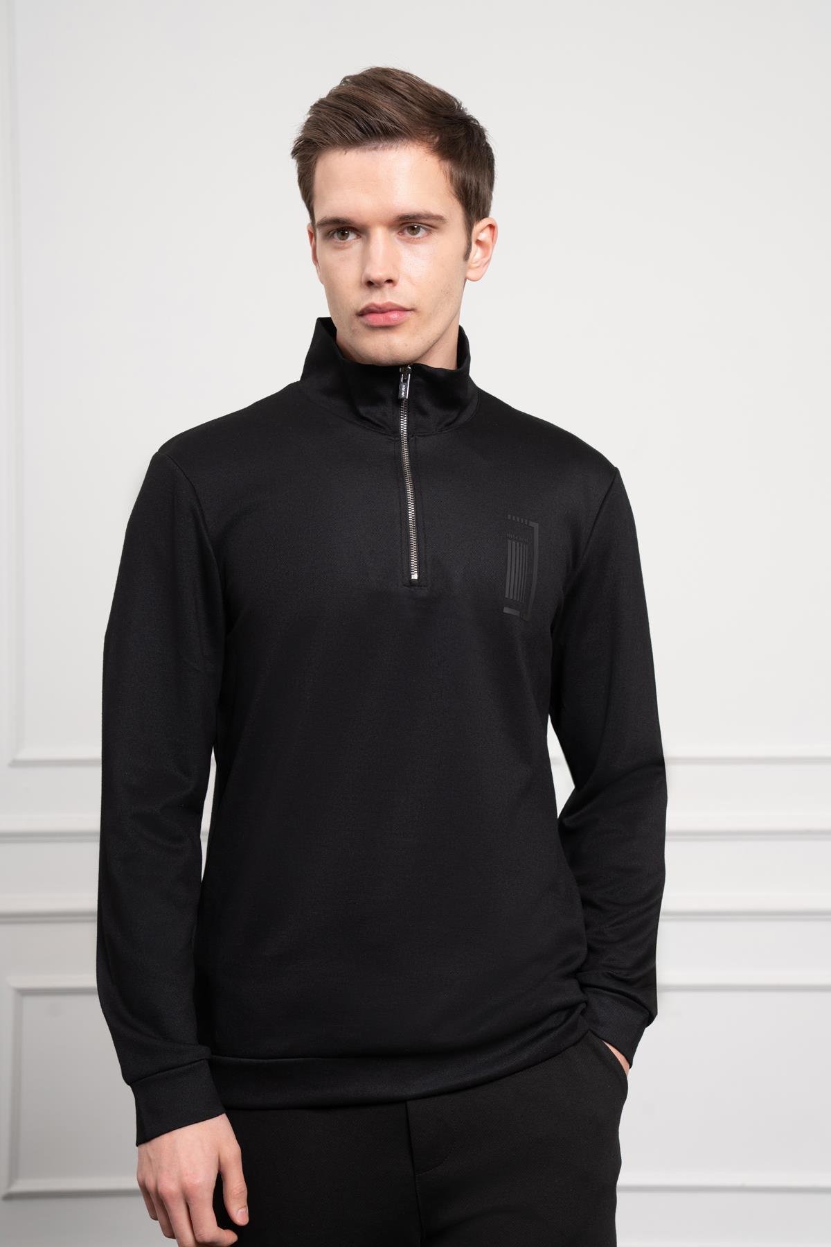 Morven Erkek Siyah Femuarlı Bato Yaka Dynamic Fit Rahat Kesim Sweatshirt