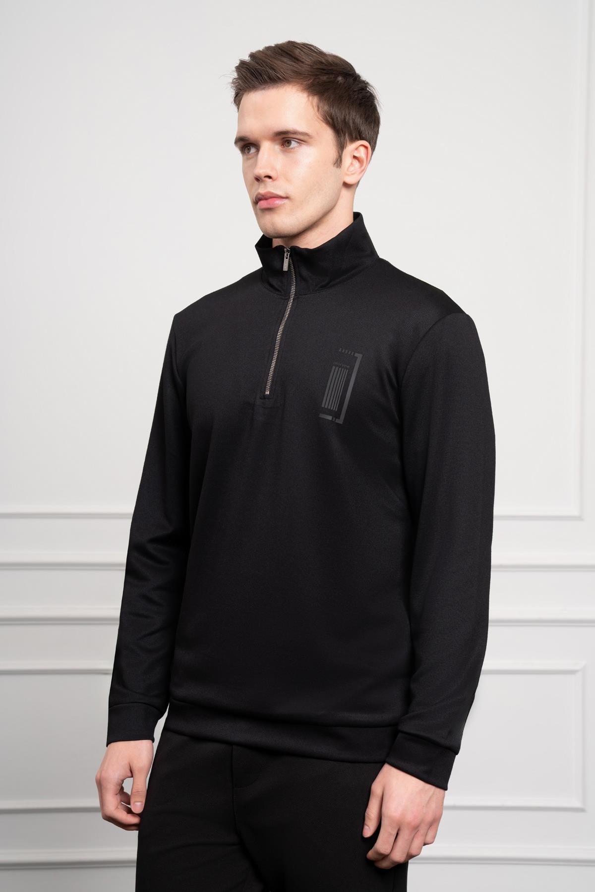 Morven Erkek Siyah Femuarlı Bato Yaka Dynamic Fit Rahat Kesim Sweatshirt