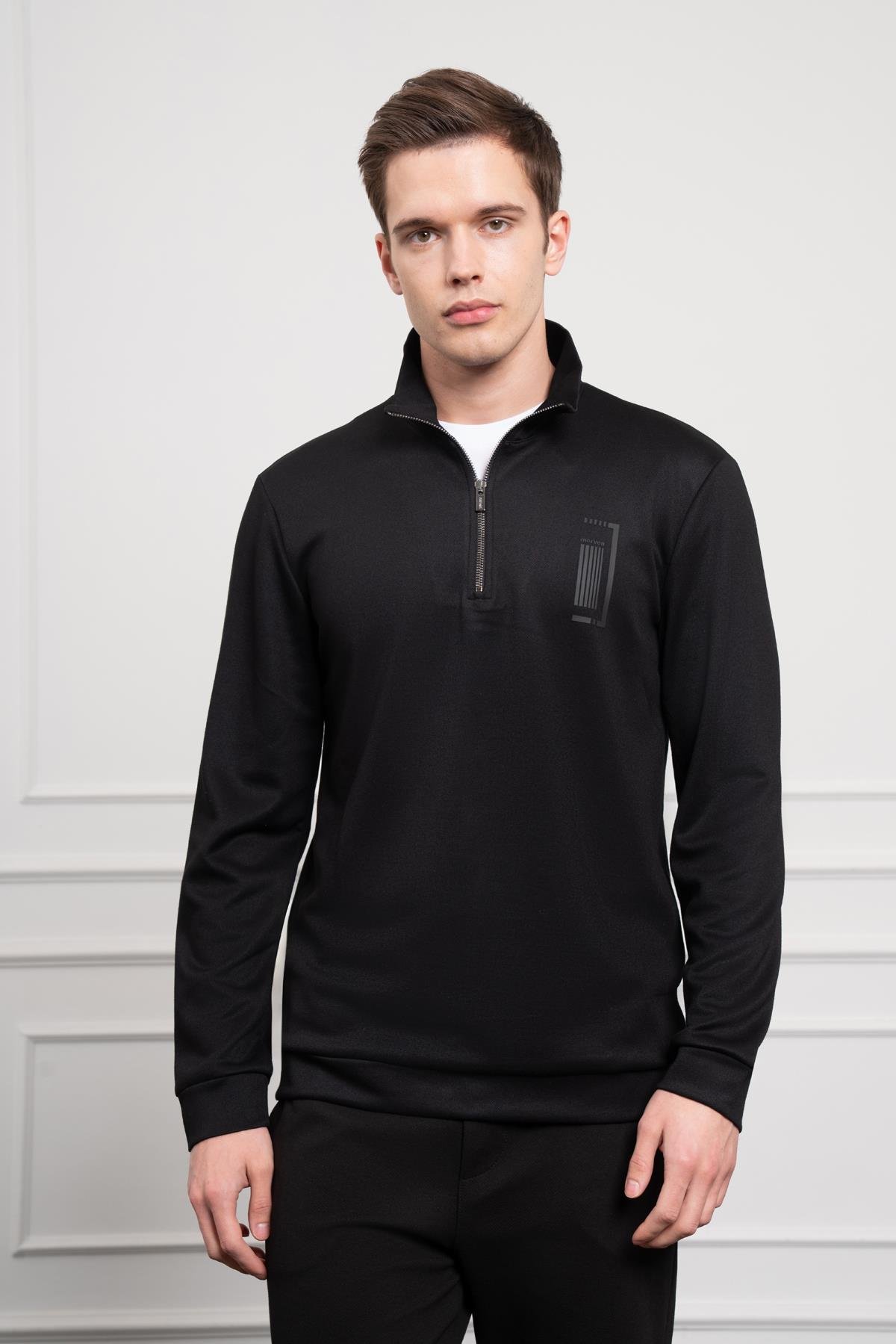 Morven Erkek Siyah Femuarlı Bato Yaka Dynamic Fit Rahat Kesim Sweatshirt