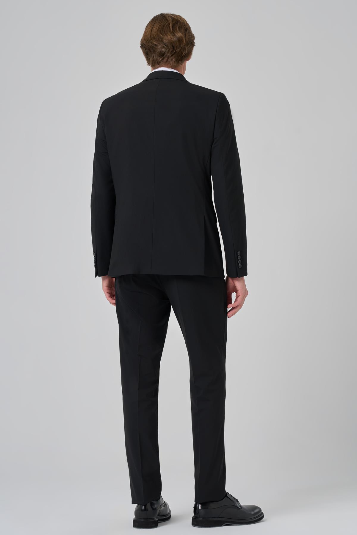 Morven Erkek Siyah Slim Fit Mono Yaka Yelekli Takım Elbise